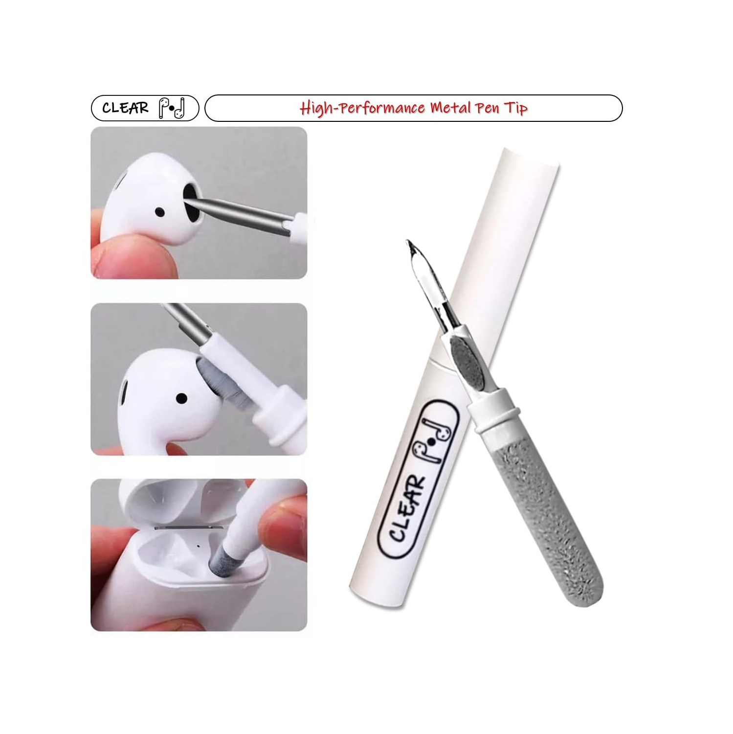 Clear Pod Cleaner Kit for Airpods Pro 1 2 3, Samsung Android Earbuds, Multifunctional Cleaning Pen with Soft Brush, Flocking Sponge for Headphones,