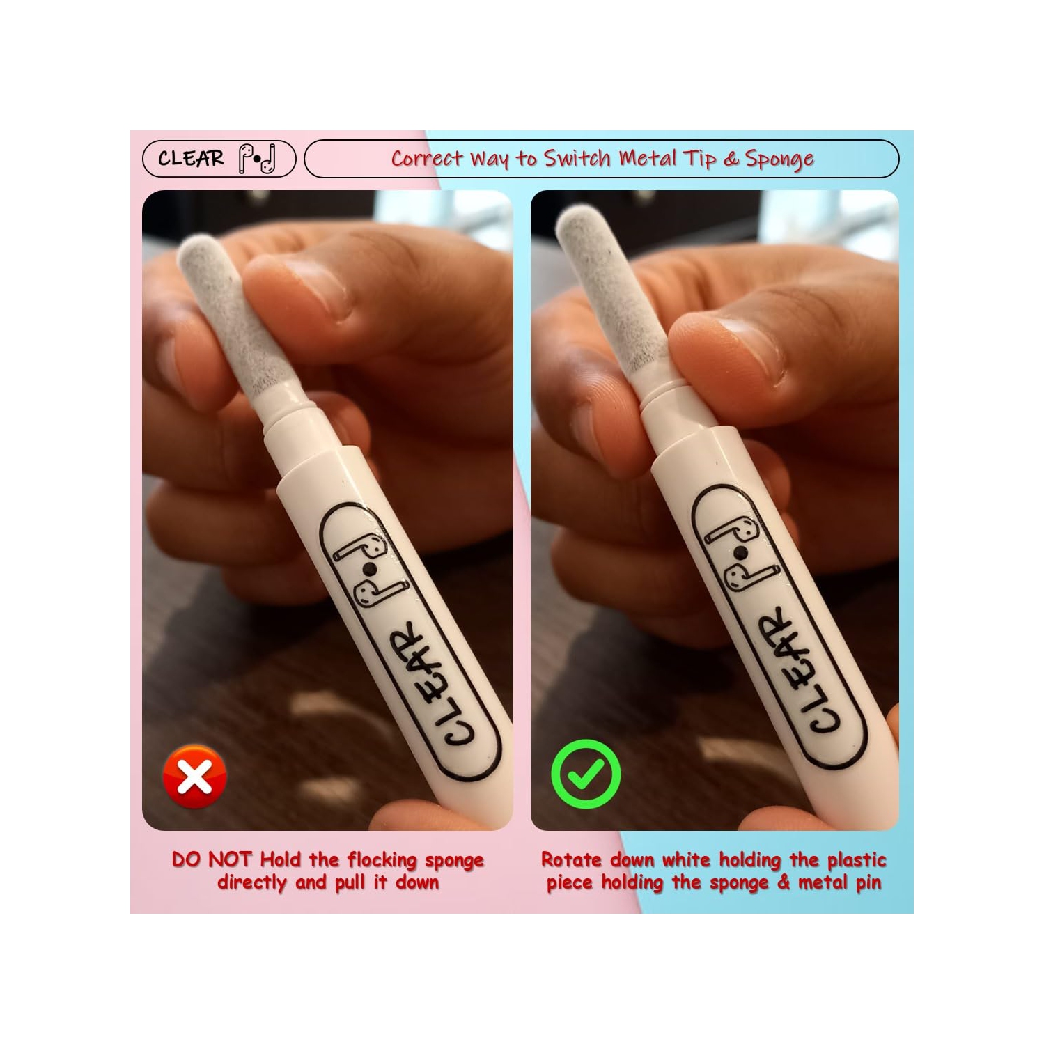 Clear Pod Cleaner Kit for Airpods Pro 1 2 3, Samsung Android Earbuds, Multifunctional Cleaning Pen with Soft Brush, Flocking Sponge for Headphones,