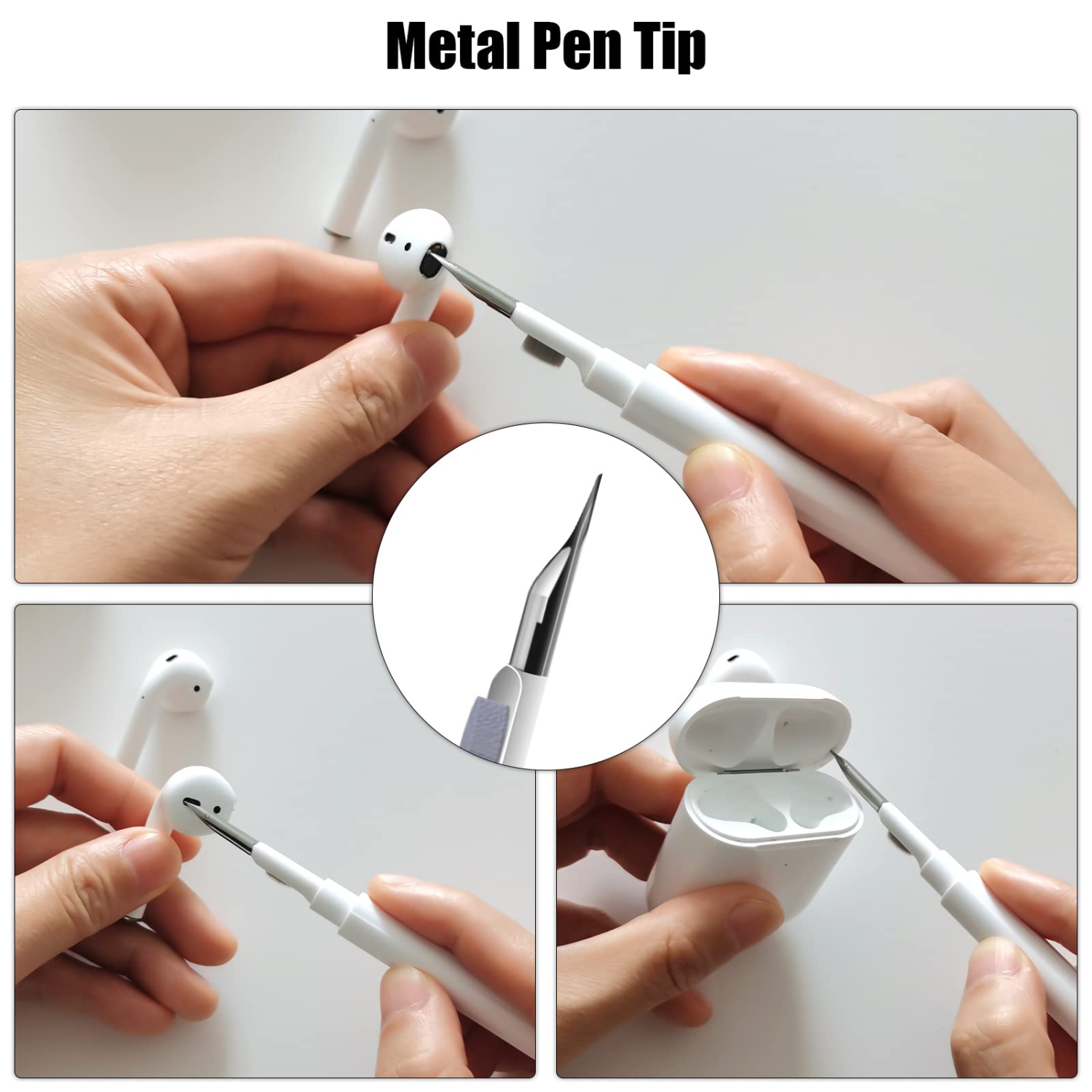 Trousse de nettoyage 3-en-1 avec brosse souple pour étui d'écouteurs Bluetooth, trousse de nettoyage multifonction pour écouteurs AirPods 1/2/3/Pro,