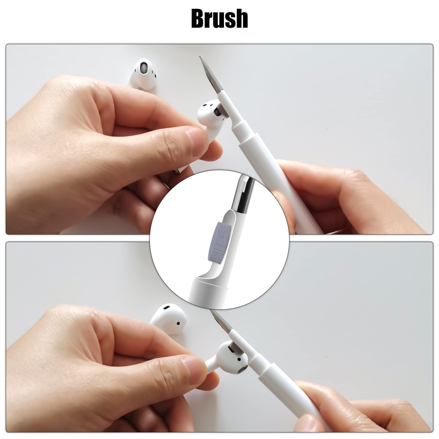 Trousse de nettoyage 3-en-1 avec brosse souple pour étui d'écouteurs Bluetooth, trousse de nettoyage multifonction pour écouteurs AirPods 1/2/3/Pro,