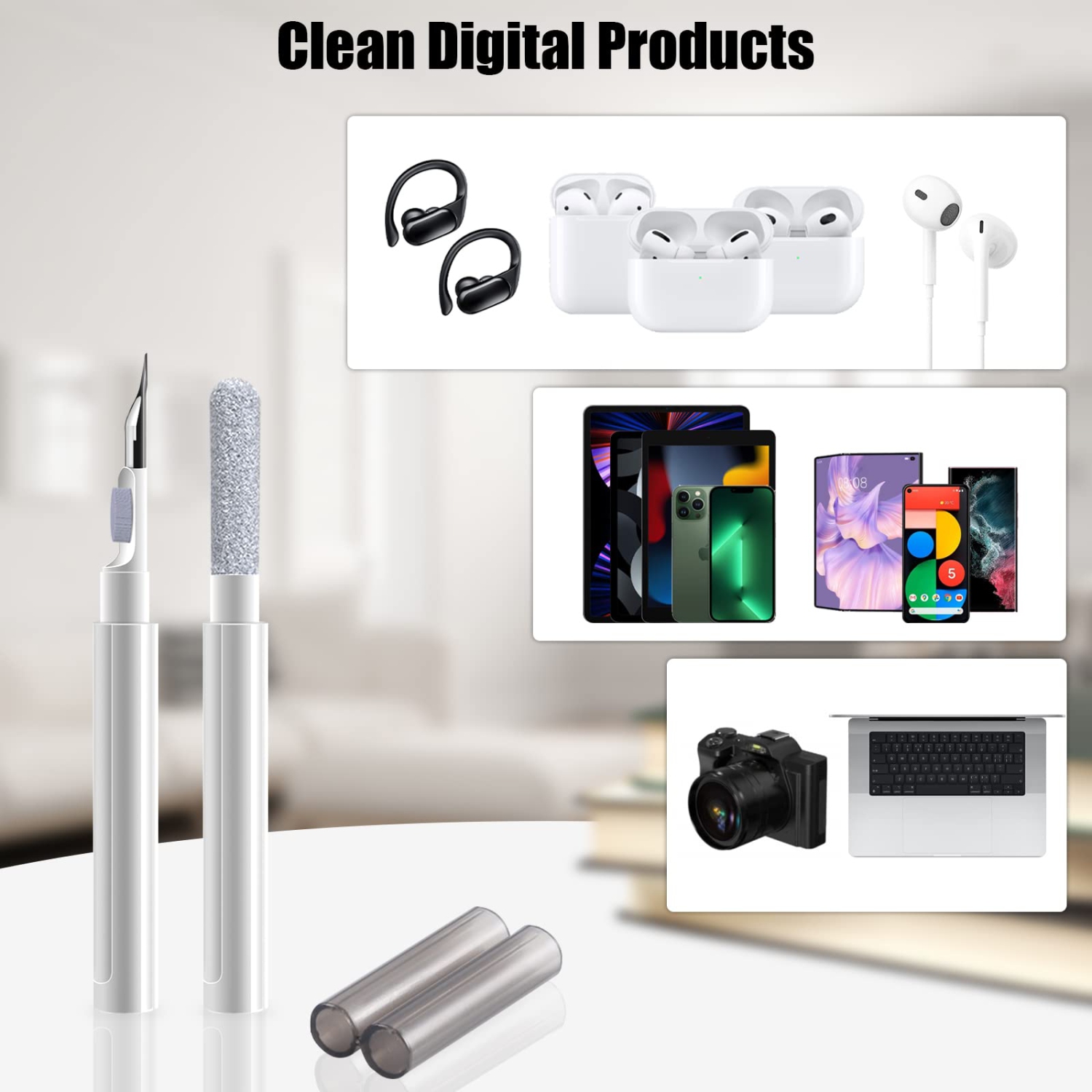 Trousse de nettoyage 3-en-1 avec brosse souple pour étui d'écouteurs Bluetooth, trousse de nettoyage multifonction pour écouteurs AirPods 1/2/3/Pro,