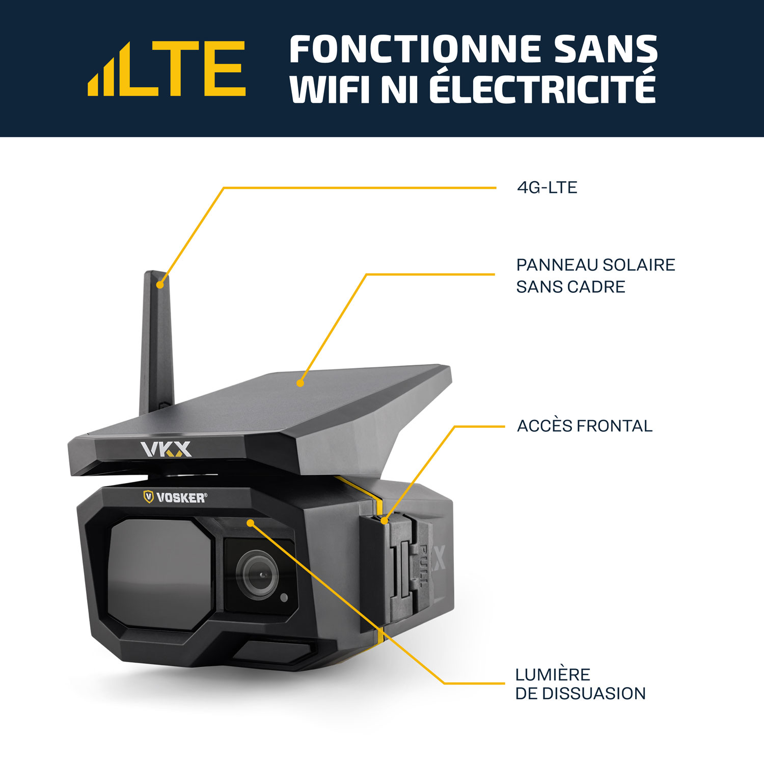 Caméra de surveillance IP d'extérieur HD intégrale 1080p 4G-LTE hors réseau solaire VKX de Vosker - Noir