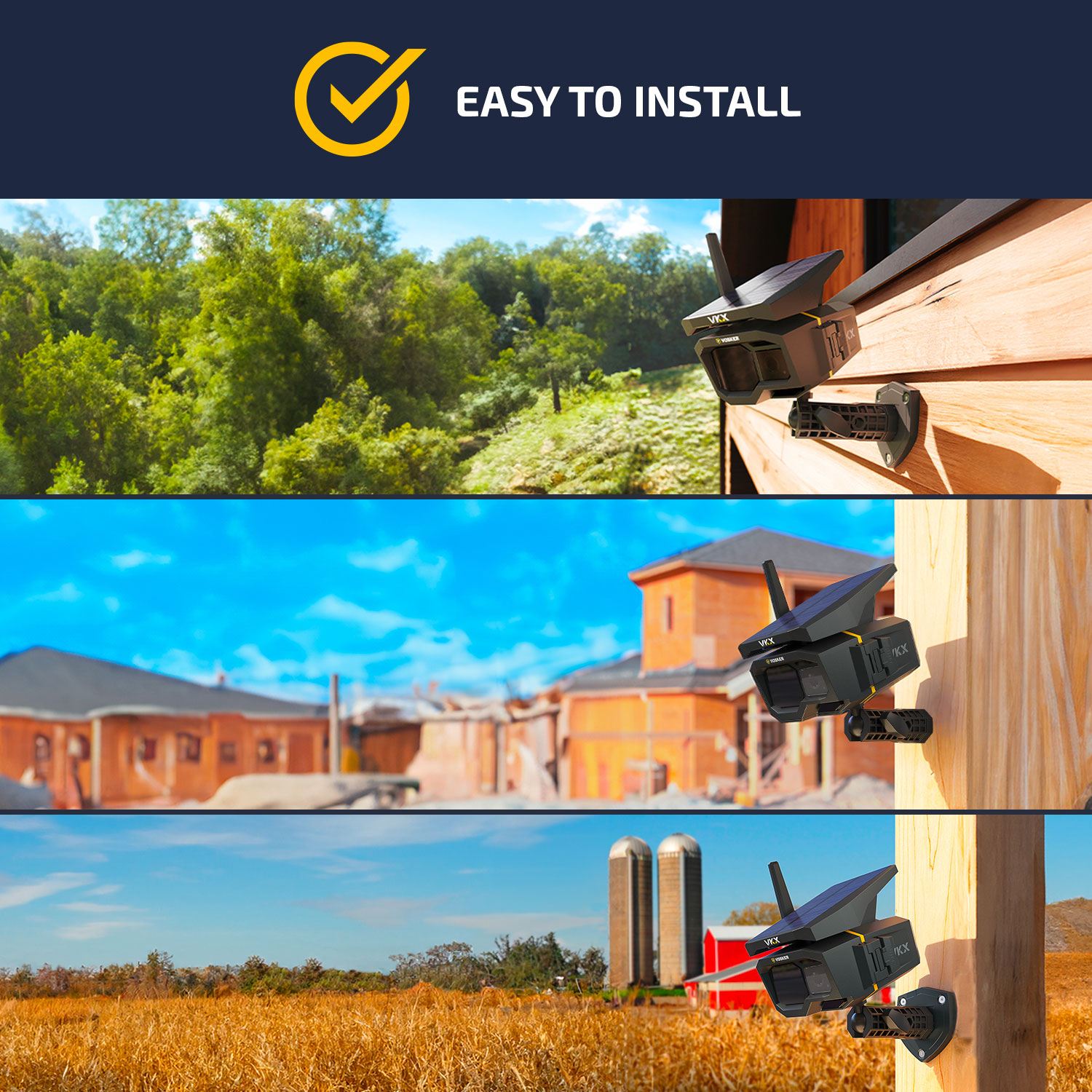 Caméra de surveillance IP d'extérieur HD intégrale 1080p 4G-LTE hors réseau solaire VKX de Vosker - Noir