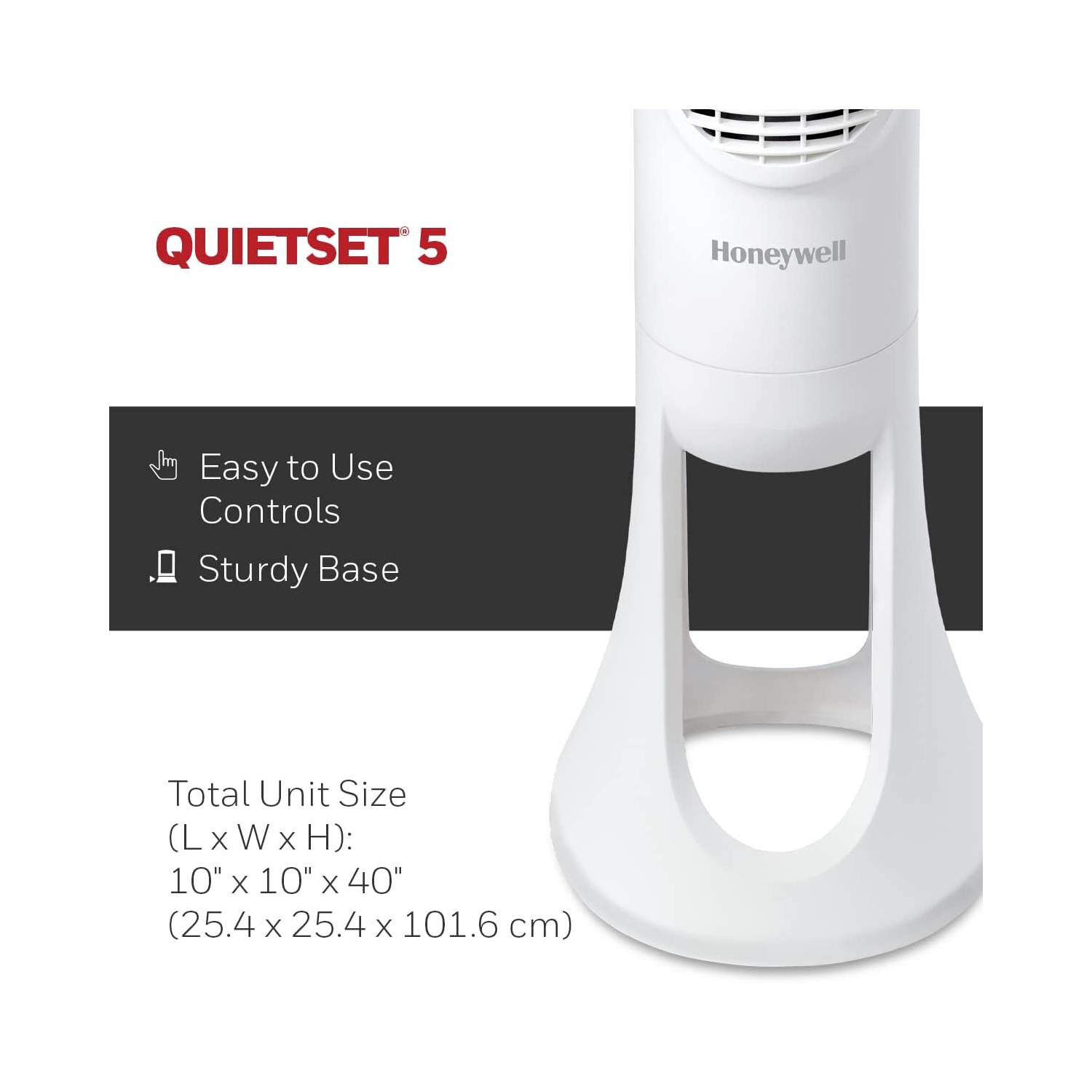 Honeywell HYF260WC QuietSet® Whole Room 40” Tall Tower Fan Home, Bedroom, Office, 75° Oscillation, Remote Control, 5 speeds, Slim Profile, Auto
