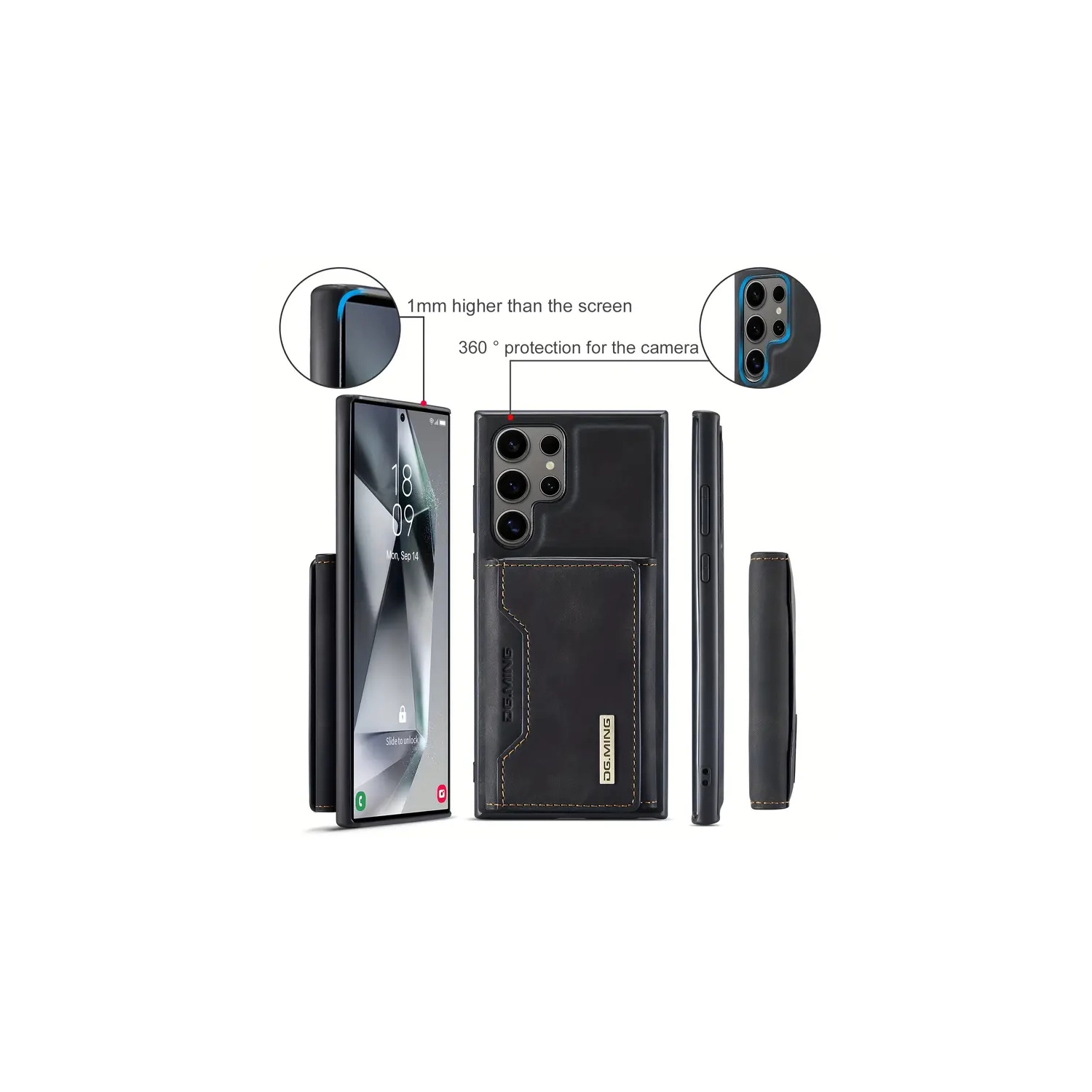 Samsung Galaxy S24 Ultra Wallet Case: Detachable Magnetic Card Holder, Faux Leather Kickstand, Shockproof Cover | Black