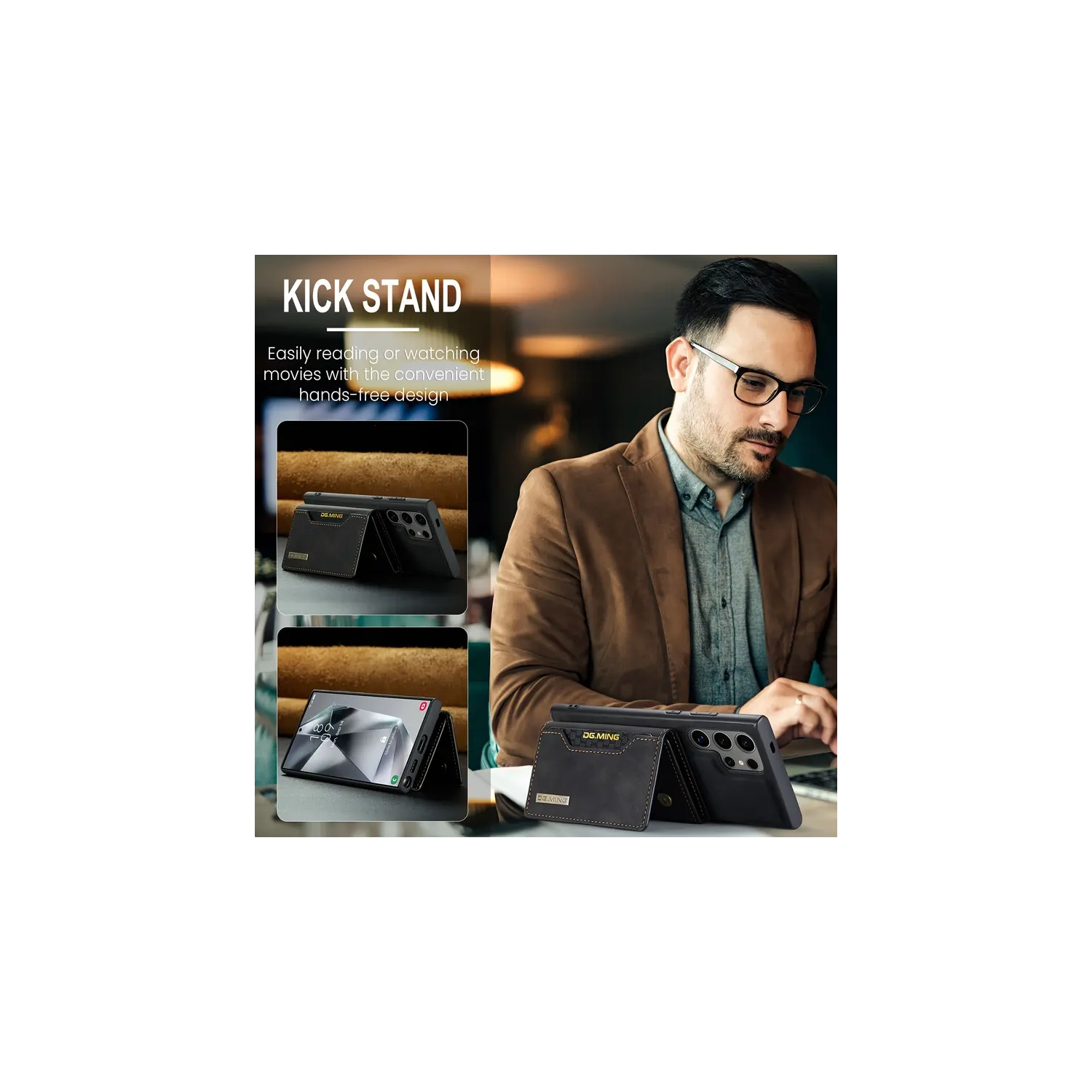 Samsung Galaxy S24 Ultra Wallet Case: Detachable Magnetic Card Holder, Faux Leather Kickstand, Shockproof Cover | Black