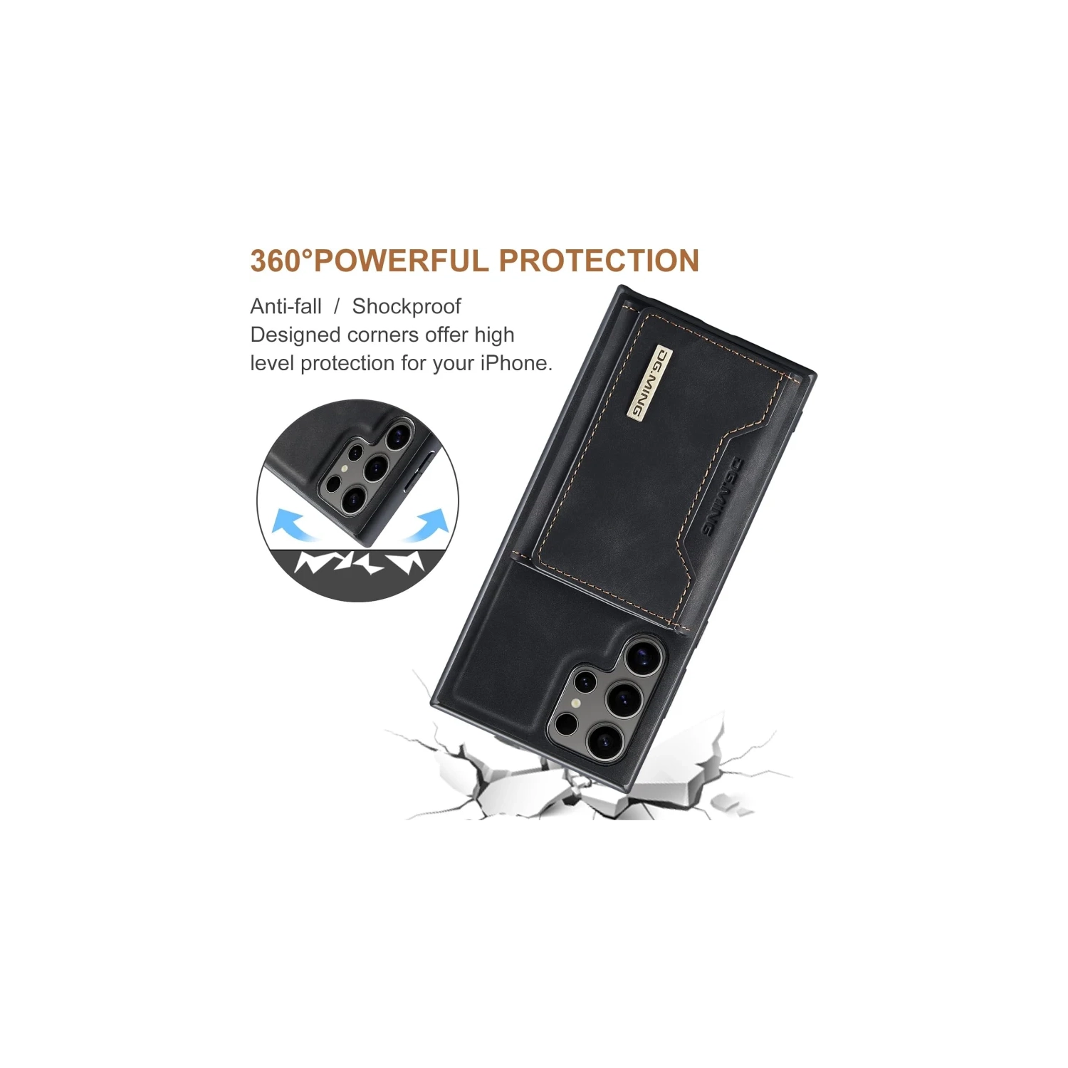 Samsung Galaxy S24 Ultra Wallet Case: Detachable Magnetic Card Holder, Faux Leather Kickstand, Shockproof Cover | Black