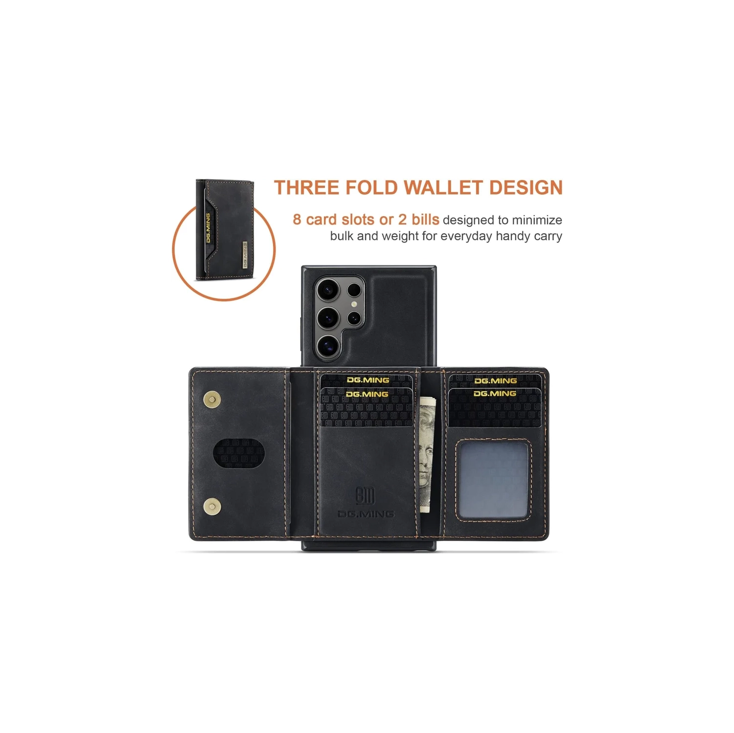 Samsung Galaxy S24 Ultra Wallet Case: Detachable Magnetic Card Holder, Faux Leather Kickstand, Shockproof Cover | Black