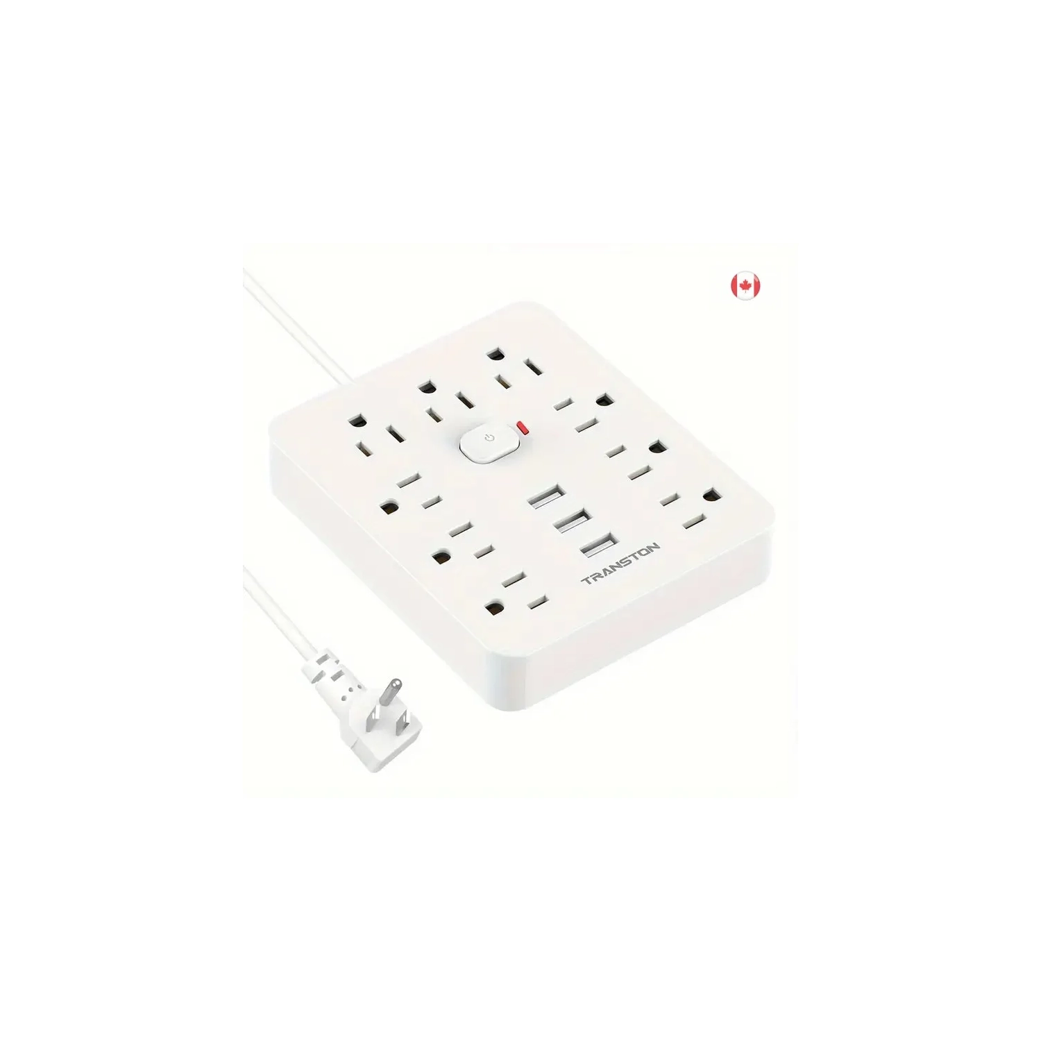 Fireproof Desktop Charging Station Surge Protector with 9 Sockets, 3 USB Ports, Flat Plug, Wall-Mounted 5ft Extension Cord – White, Perfect for Home