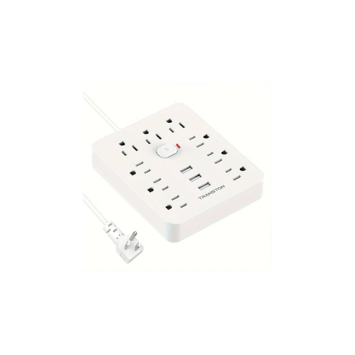 Fireproof Desktop Charging Station Surge Protector with 9 Sockets, 3 USB Ports, Flat Plug, Wall-Mounted 5ft Extension Cord – White, Perfect for Home
