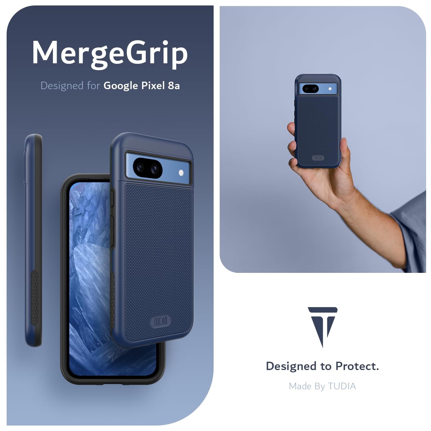 Étui MergeGrip de TUDIA pour Pixel 8a de Google de qualité militaire - Indigo
