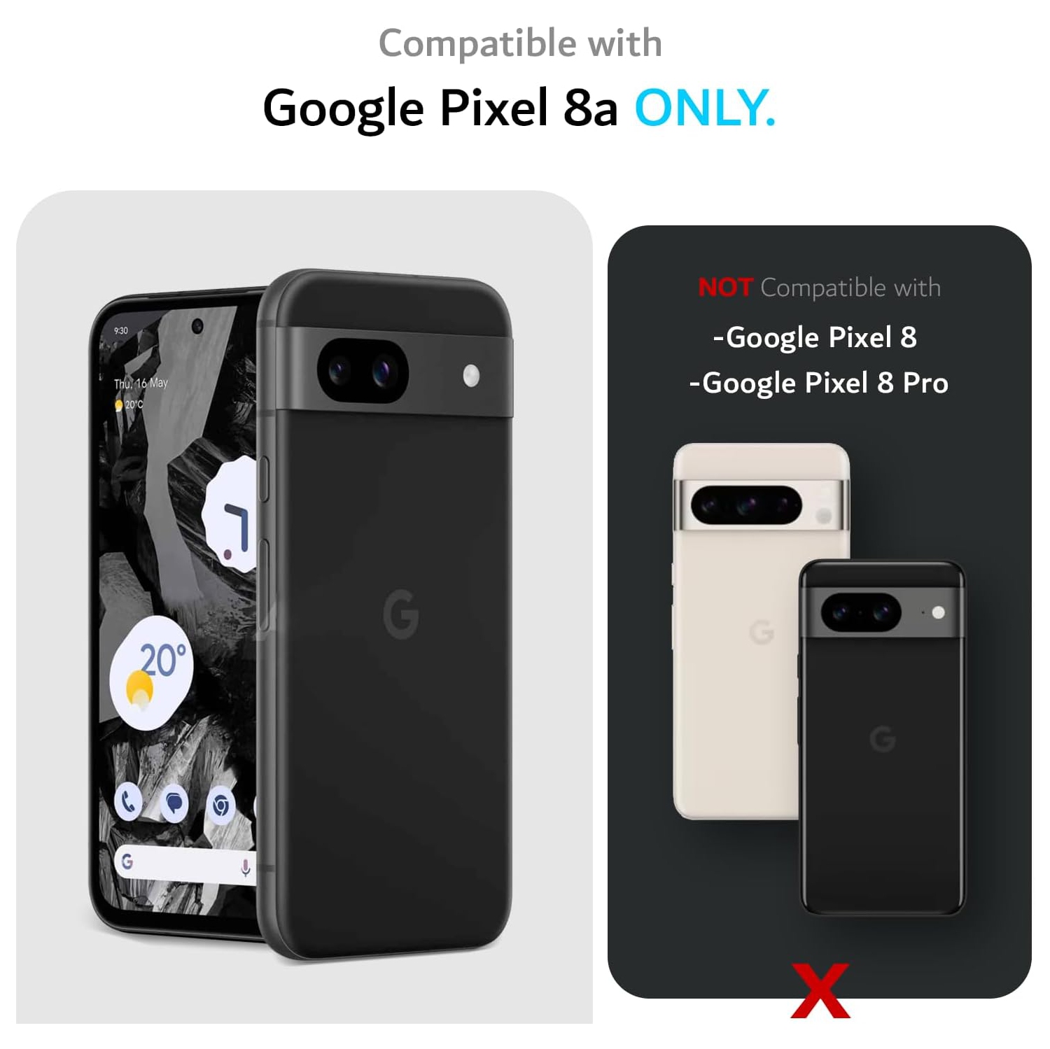 TUDIA MergeGrip Google Pixel 8a Case Military Grade - Black