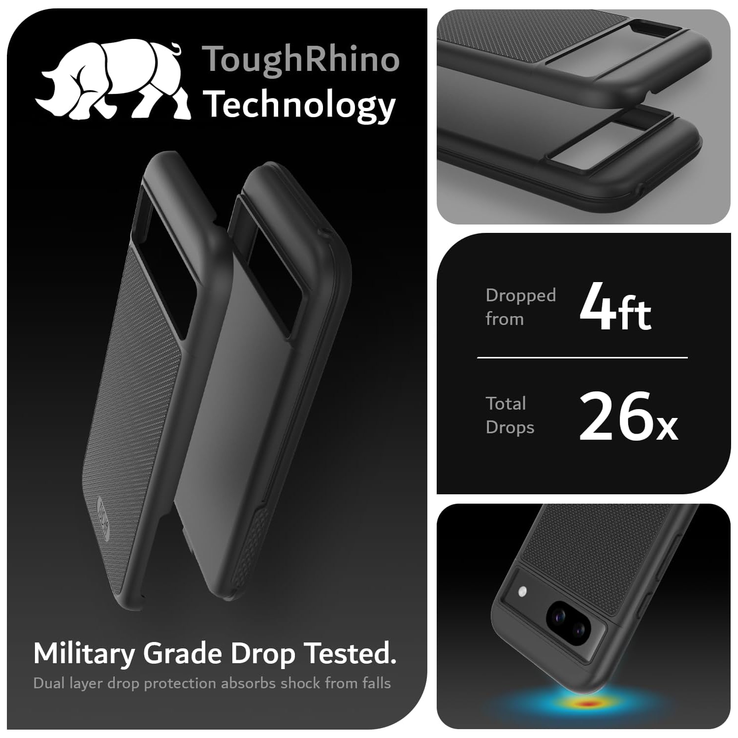 TUDIA MergeGrip Google Pixel 8a Case Military Grade - Black