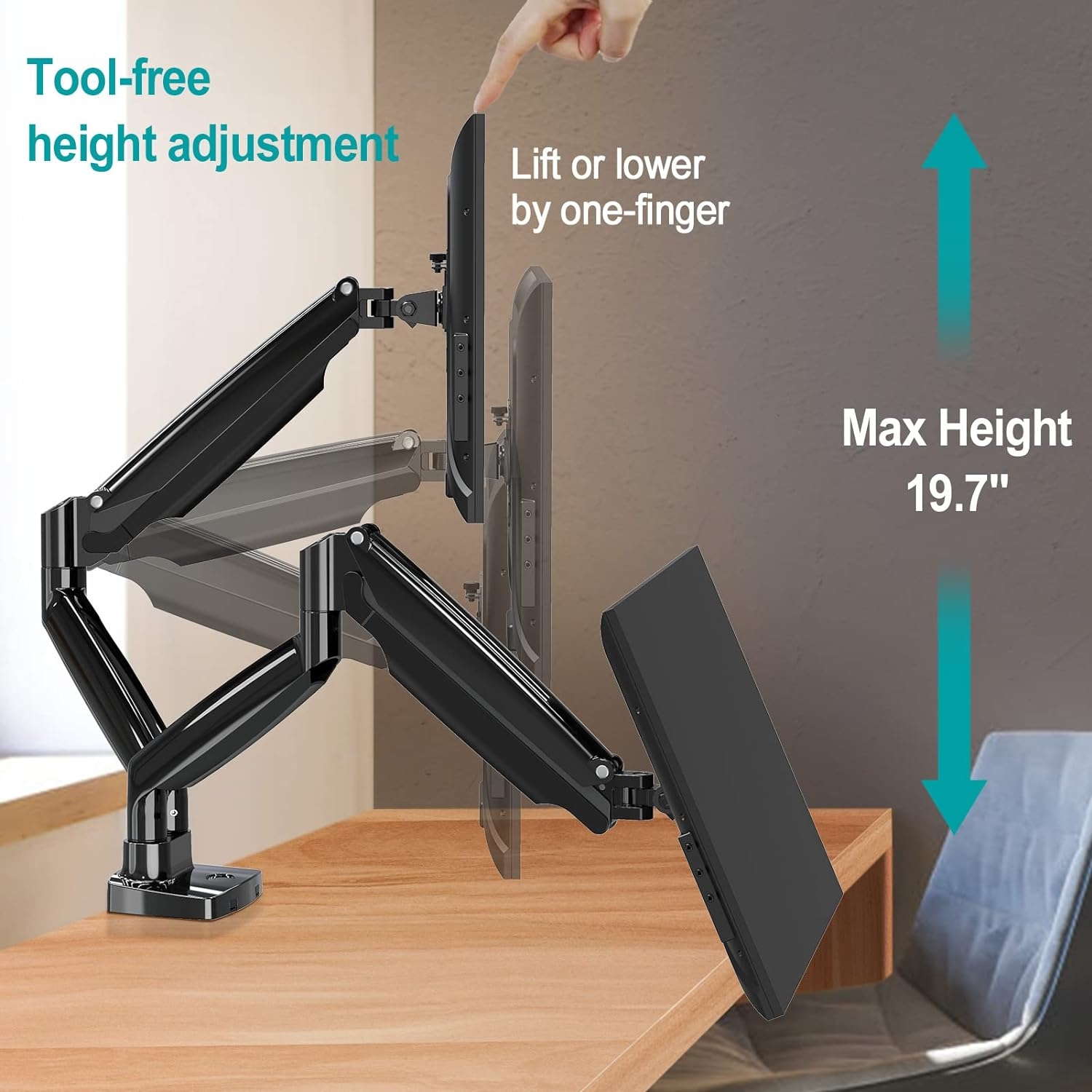 Dual Monitor Desk Mount fits 22” to 35” Ultrawide Computer Screen, Holds up to 26.4lbs Each, Fully Adjustable Long Monitor Arm for Two Monitors, Gas