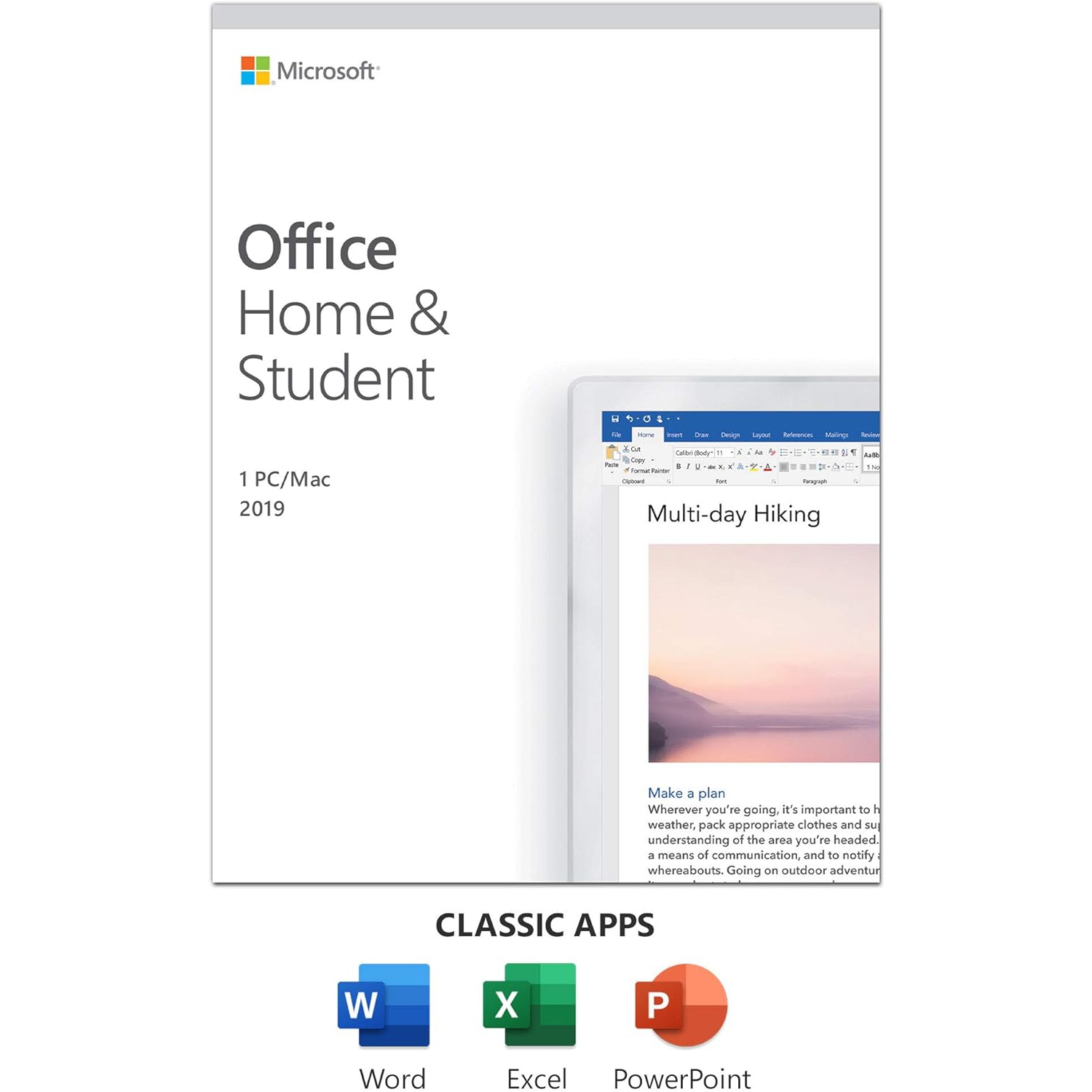 Microsoft Office Home & Student 2019 | One-time purchase, 1 person | PC/Mac Keycard