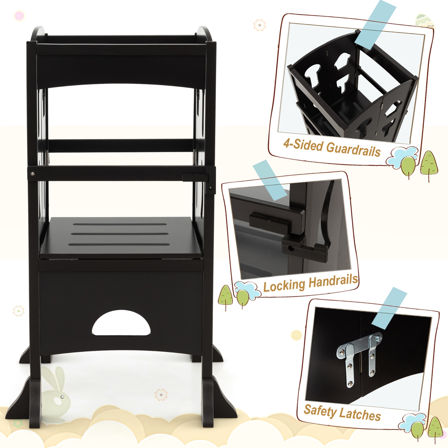 Costway Folding Kitchen Kids Step Ladder Stool Wooden Toddler Safety Tower Helper