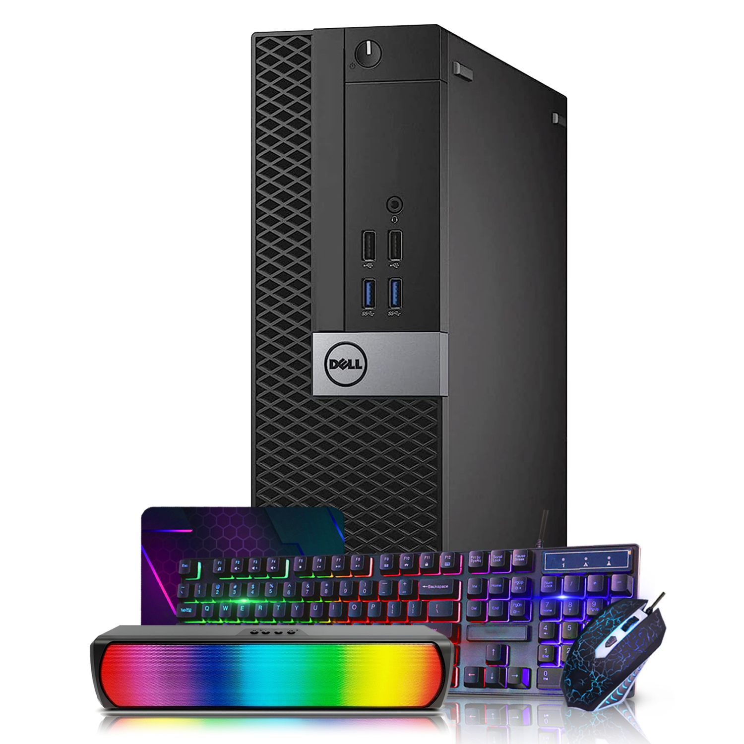 Refurbished (Good) - Dell OptiPlex 5040 SFF Desktop PC | Intel Core i5 | 8GB RAM | 1TB SSD Storage | Windows 10 Pro | RGB Sound Bar - Black