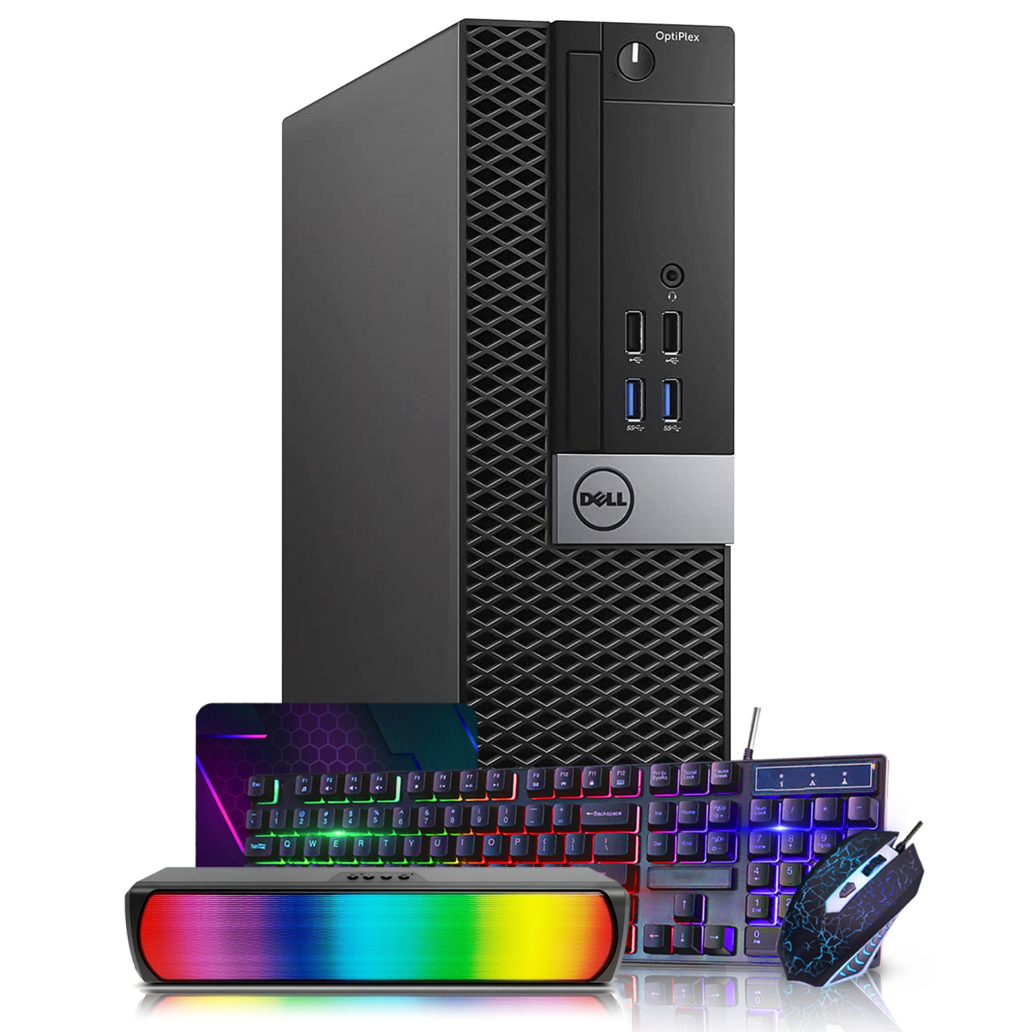 Refurbished - Dell OptiPlex 5040 SFF Desktop PC | Intel Core i5 | 8GB RAM | 512GB SSD Storage | Windows 10 Pro | RGB Sound Bar - Black