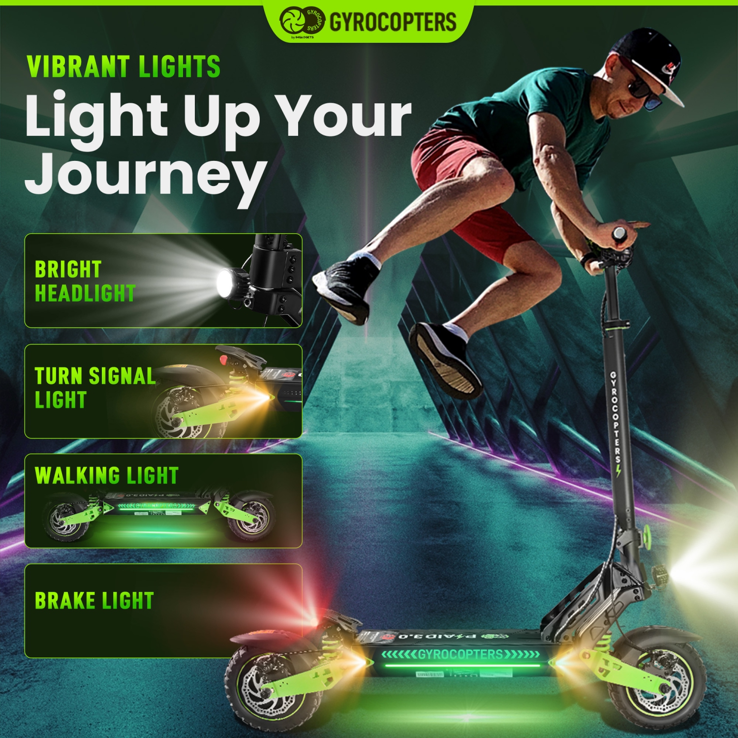 Gyrocopters Plaid 3.0 Off Road Foldable Electric Scooter for Adults & Teens, 10” Fat Tires, Speed Upto 45kmph, 13Ah Battery Long Range Upto 45Km,