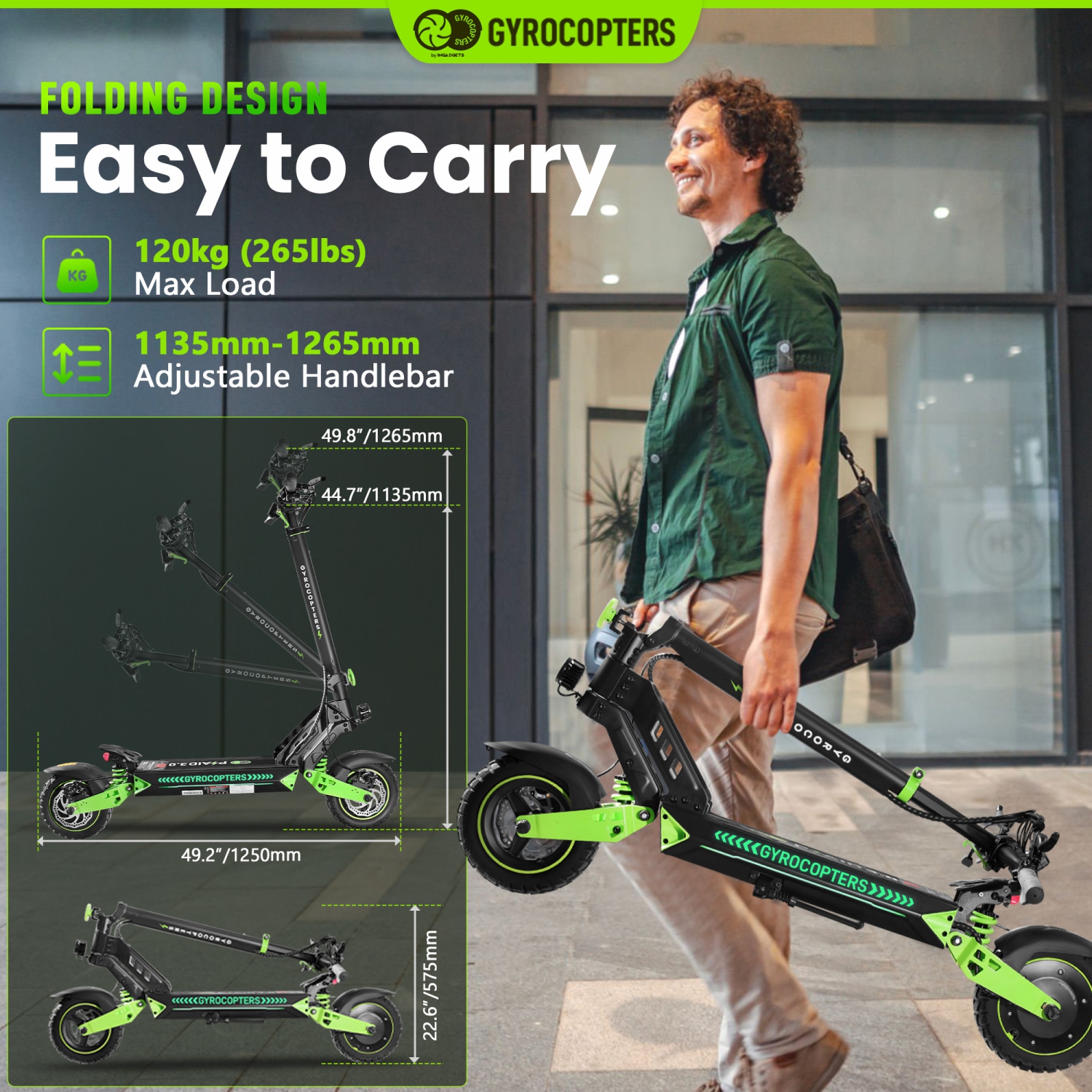 Gyrocopters Plaid 3.0 Off Road Foldable Electric Scooter for Adults & Teens, 10” Fat Tires, Speed Upto 45kmph, 13Ah Battery Long Range Upto 45Km,