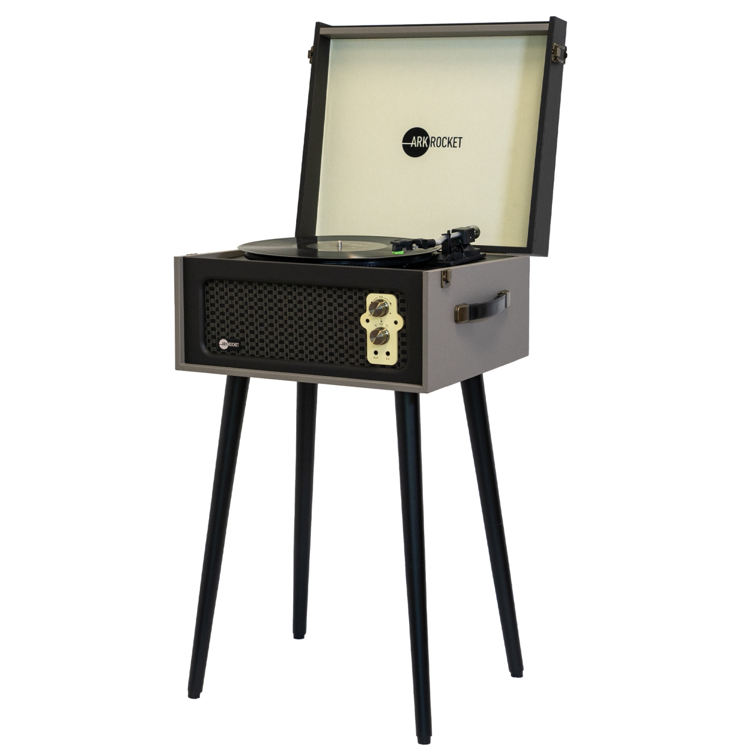 Support de tourne-disque Bluetooth Discovery d'ArkRocket avec tourne-disque à 3 vitesses - Gris