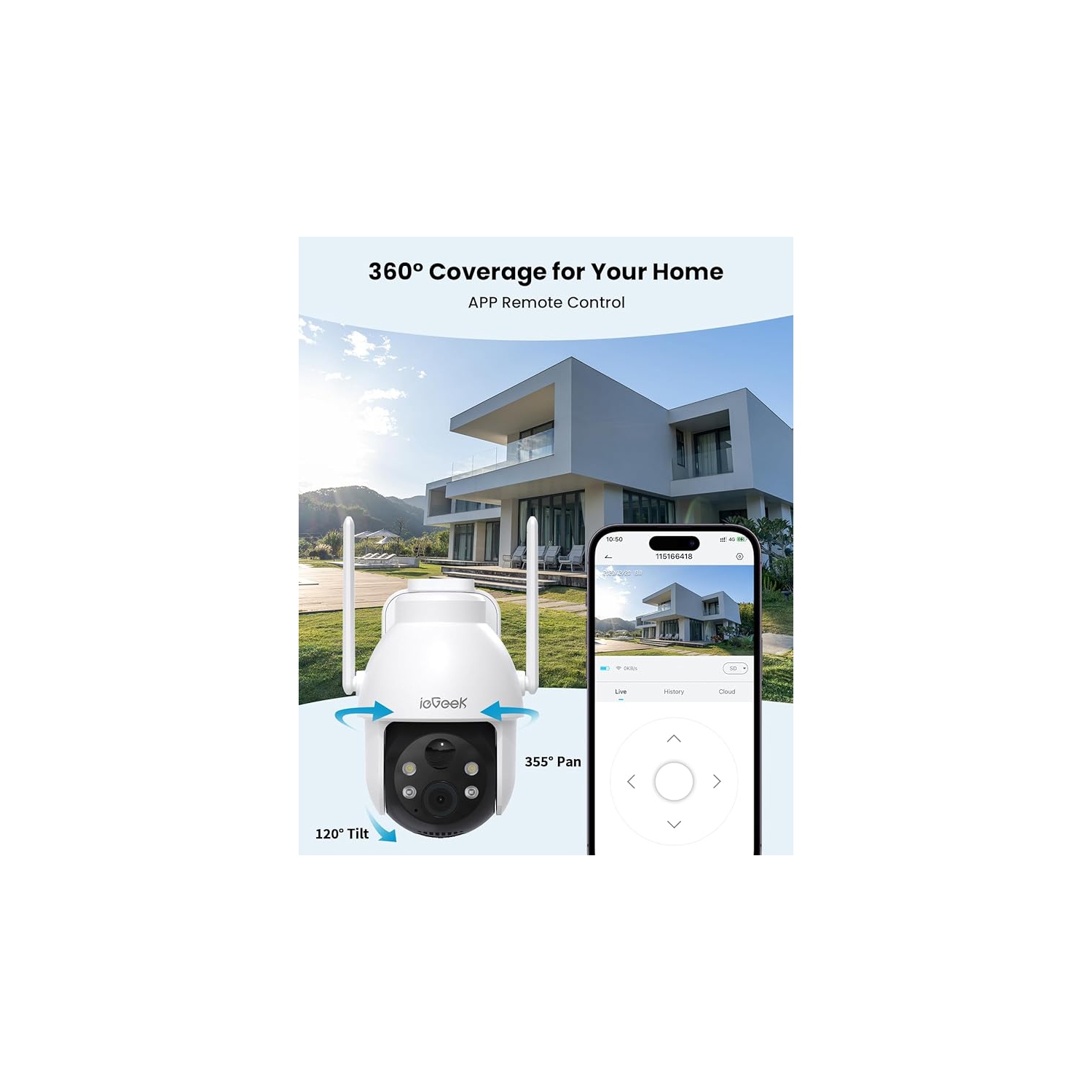 thumbnail image 2 of IeGeek Wireless Outdoor Solar Security Camera – 2K WiFi, PTZ, Night Vision, Battery Powered, Works With Alexa 2 of 6