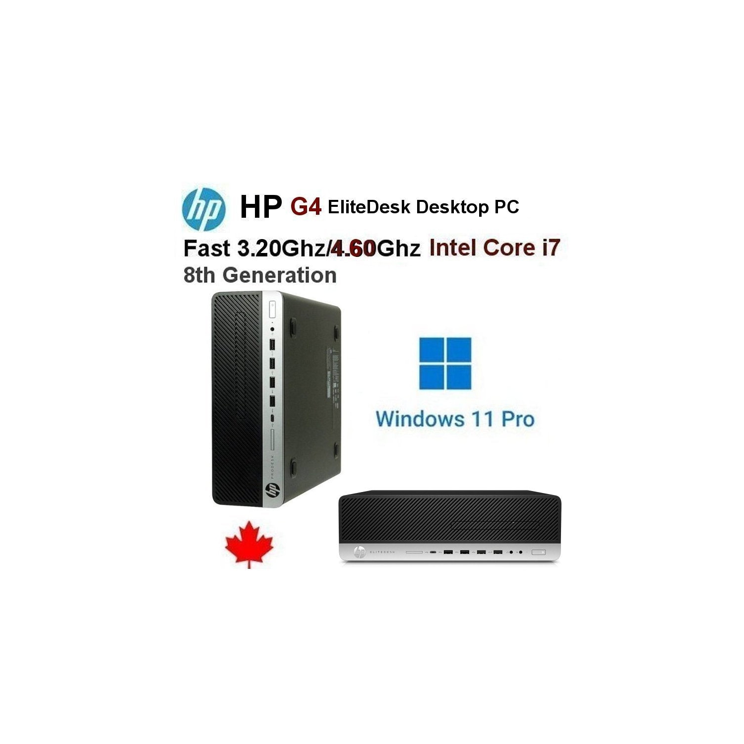 Refurbished (Good) HP i7 EliteDesk 800 G4 i7-8700 desktop PC/slim tower(Fast 3.20Ghz@4.60Ghz/16GB Ram/256.0GB SSD Storage/Windows 11 Pro)