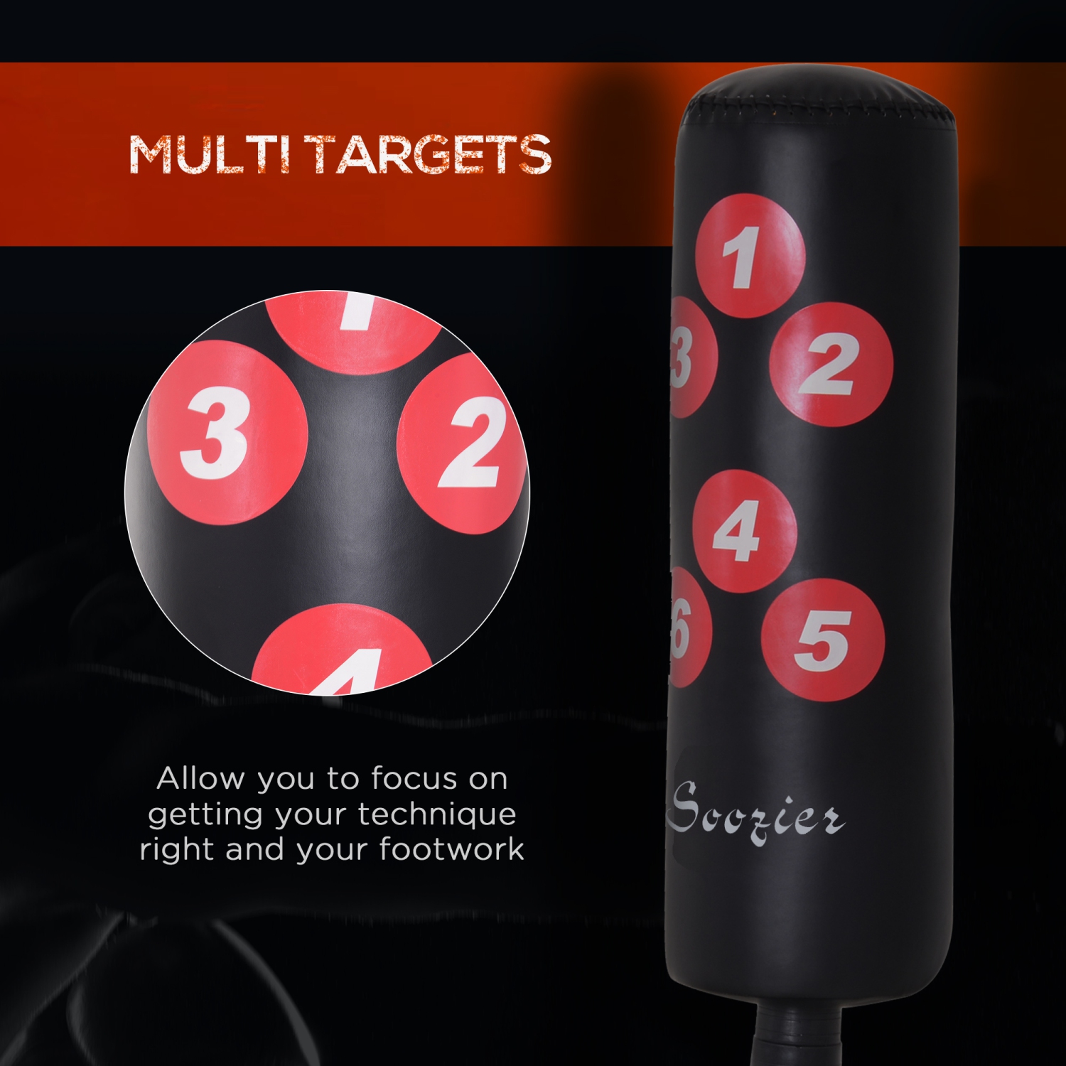 Soozier Freestanding Punching Bag, 65" Boxing Bag with Water/Sand Refilled Stand and Rubber Suction Cups, Heavy Kickboxing Bag for Youths Adults