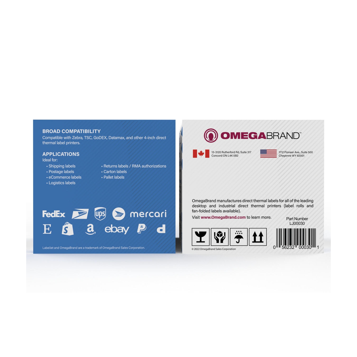 LabelJet 4"x 6" White Direct Thermal Shipping Labels, Pack of 500 Fanfolded - Compatible with UPS, Canada Post, FedEx, UPS WorldShip