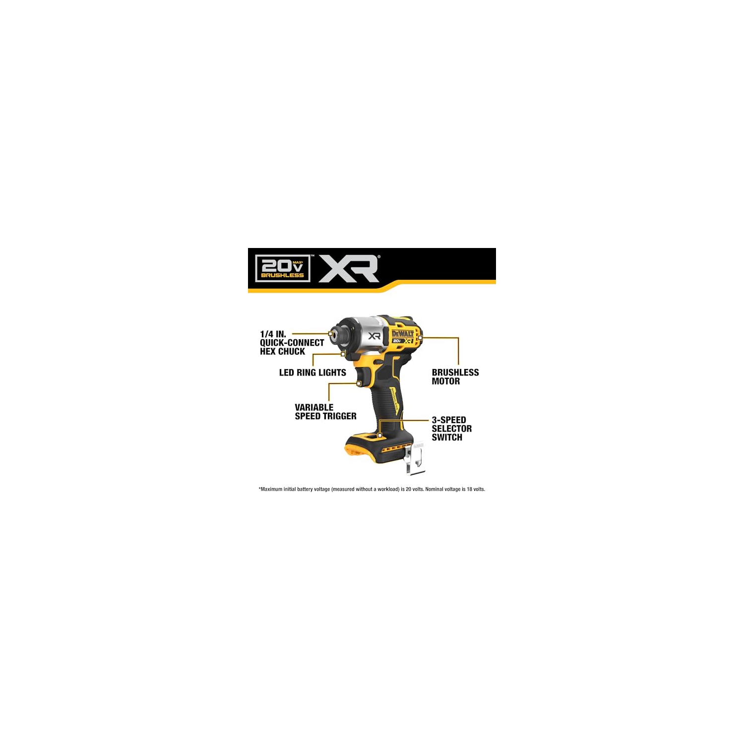 Tournevis à percussion sans fil DeWALT 20&nbsp;V MAX XR, sans balai, 3 vitesses, outil seulement