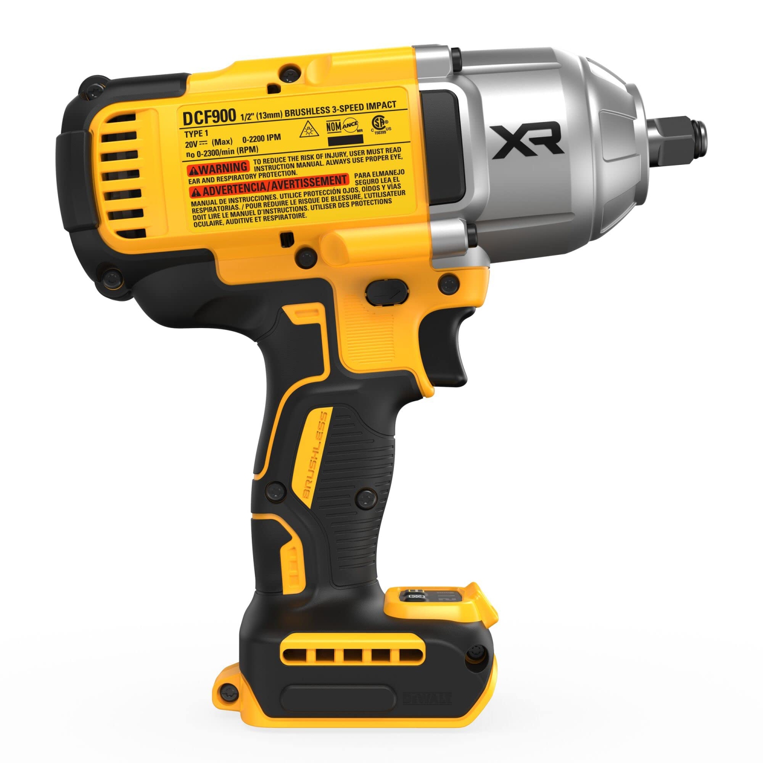 Clé à chocs DeWALT 20 V MAX XR, 1/2 po, sans fil, couple élevé, mode précision à 4 vitesses, outil seulement