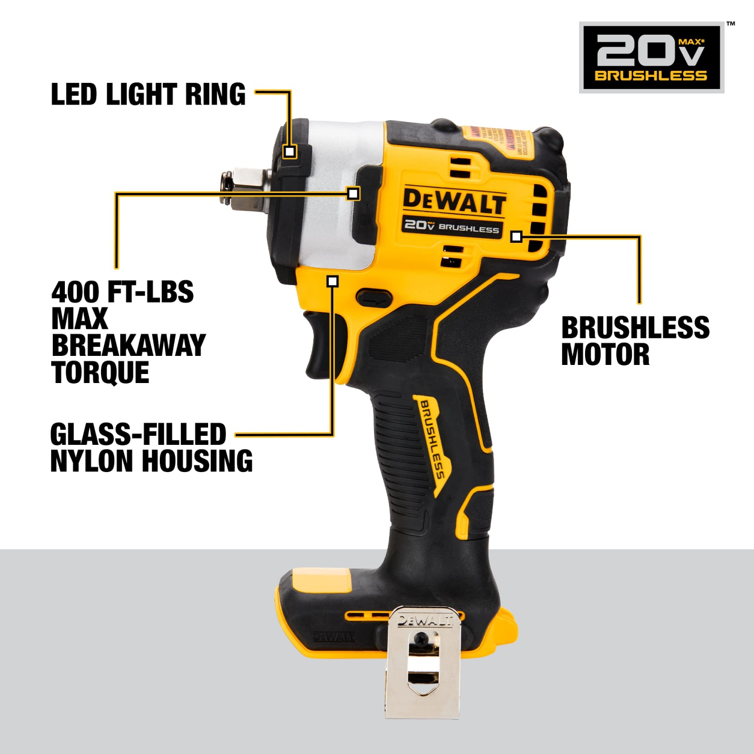 DEWALT DCF911B 20V MAX* 1/2" Impact Wrench with Hog Ring Anvil
