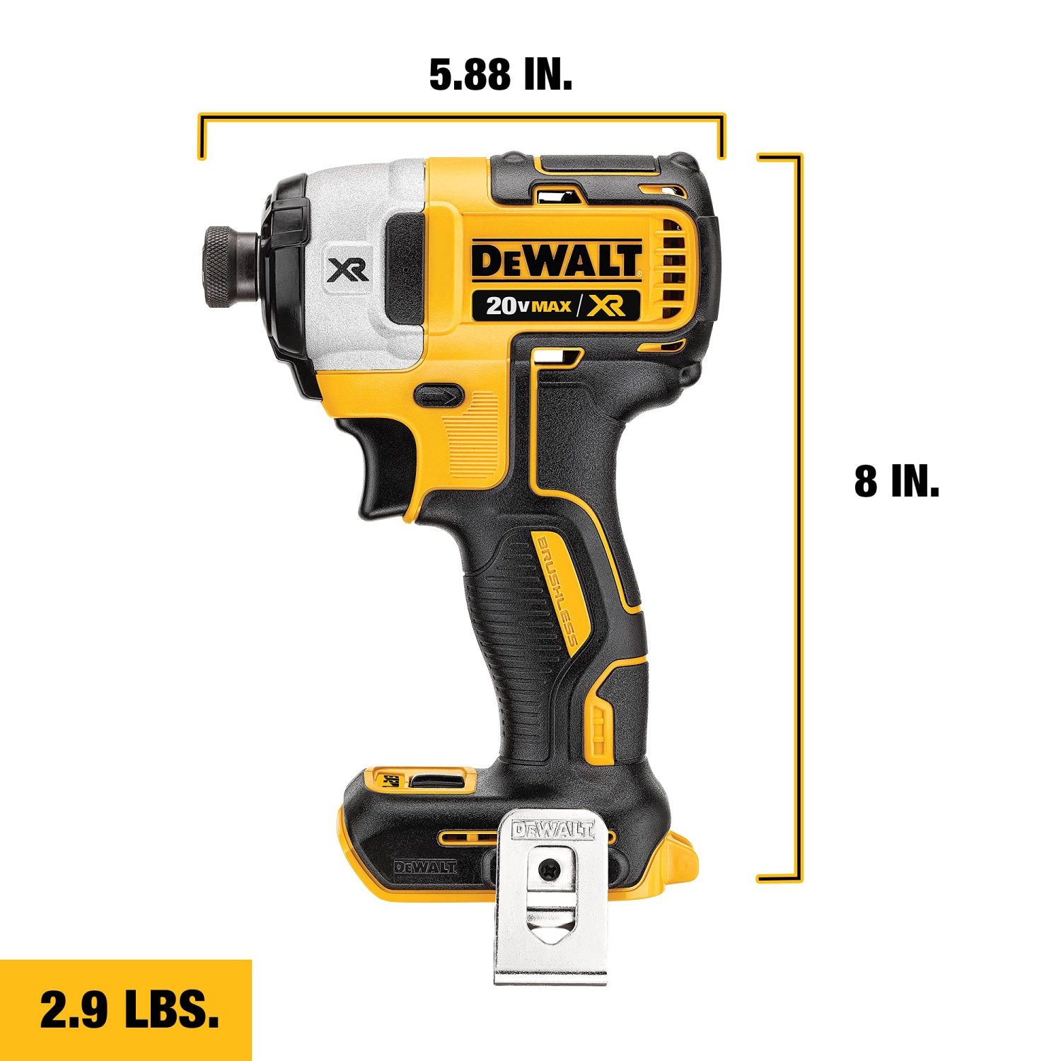 Tournevis à percussion DeWALT 20&nbsp;V MAX XR, sans balais, 3 vitesses, 1⁄4 po, outil seulement