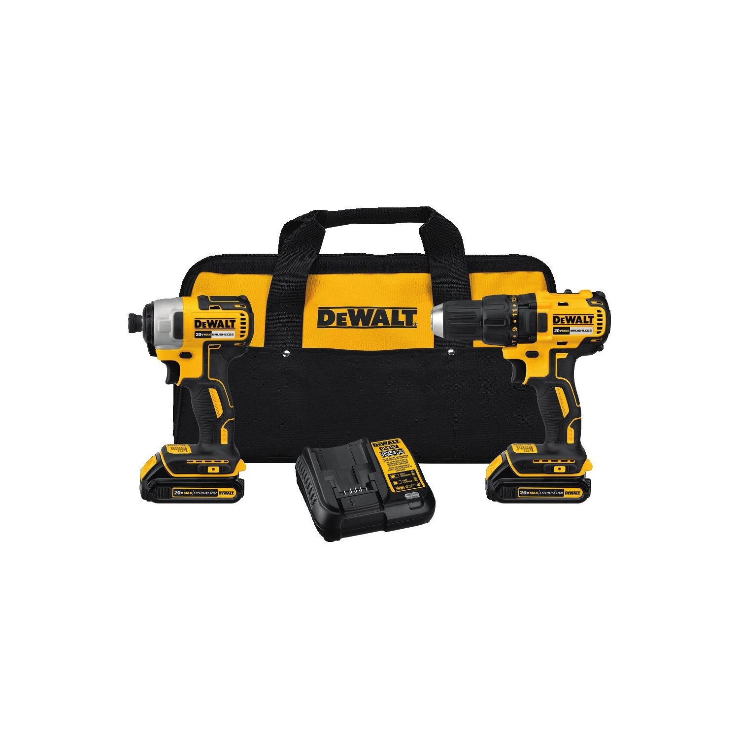 Perceuse et tournevis à percussion sans fil DEWALT 20&nbsp;V MAX*, ensemble d'outils électriques, sans balai, avec 2 batteries et chargeur (DCK2.
