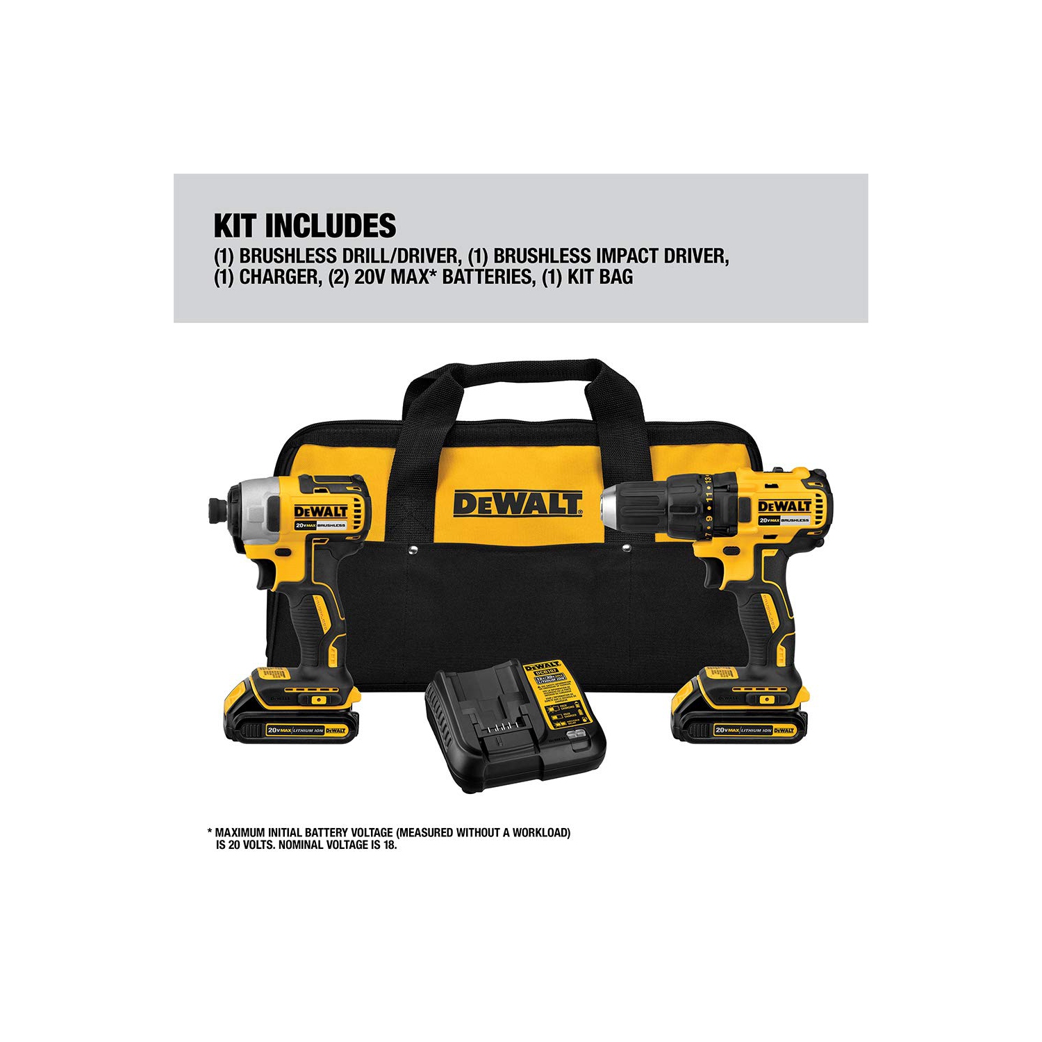 Perceuse et tournevis à percussion sans fil DEWALT 20&nbsp;V MAX*, ensemble d'outils électriques, sans balai, avec 2 batteries et chargeur (DCK2.