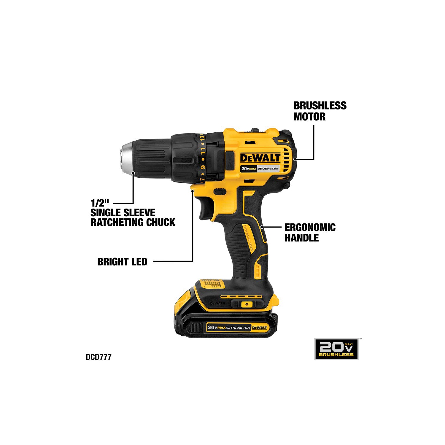 Perceuse et tournevis à percussion sans fil DEWALT 20&nbsp;V MAX*, ensemble d'outils électriques, sans balai, avec 2 batteries et chargeur (DCK2.