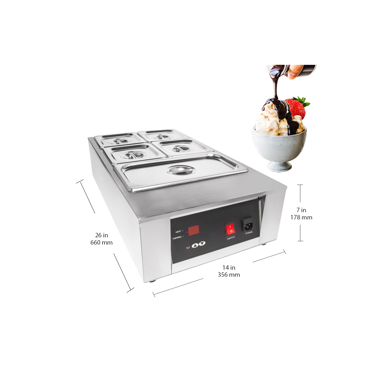 GR-D2002-5 Chocolate Melting Pot | Electric Warmer | 5 Tanks | 110V