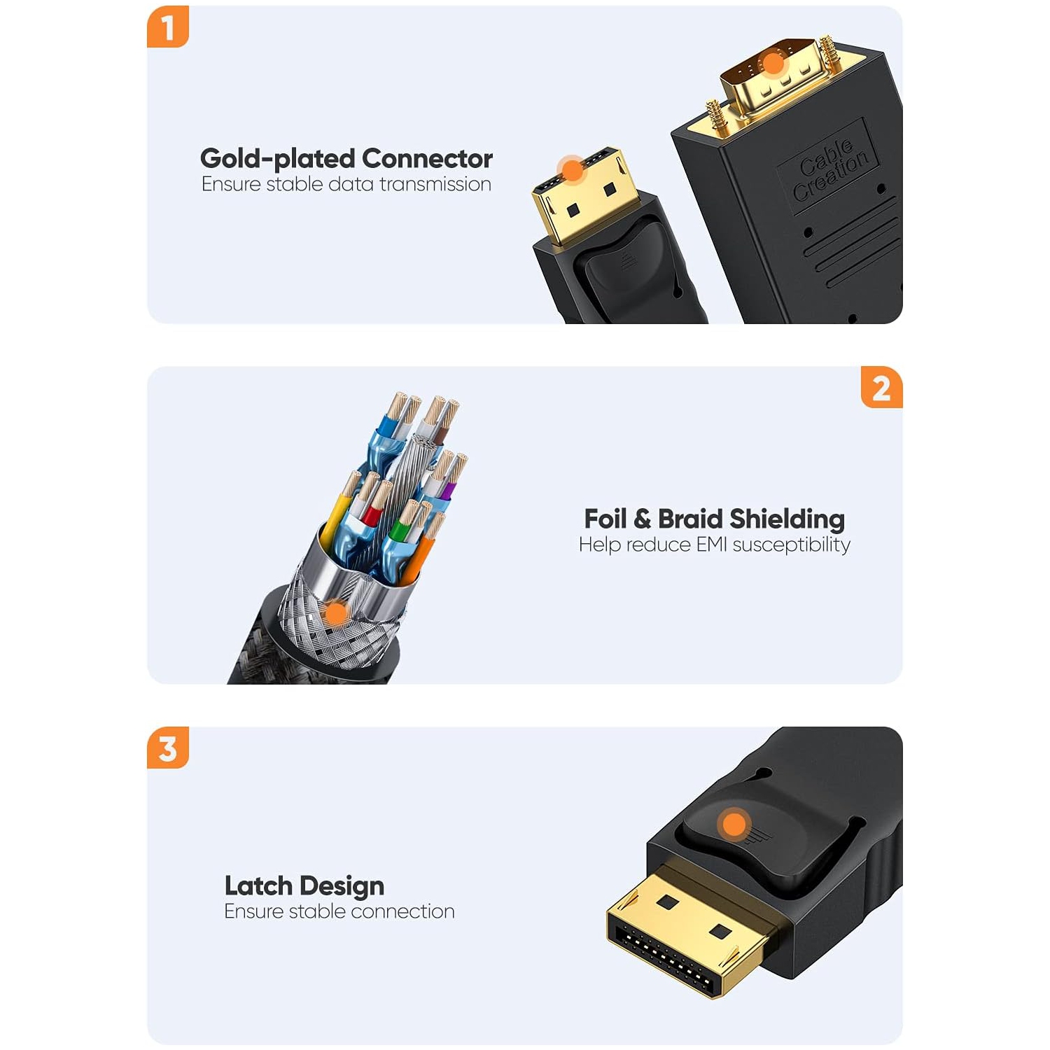 Displayport to VGA Cable 6FT, Displayport to VGA Adapter Gold Plated 1080P@60Hz, Standard DP Male to VGA Male Cable, Compatible with Laptop, PC, TV,