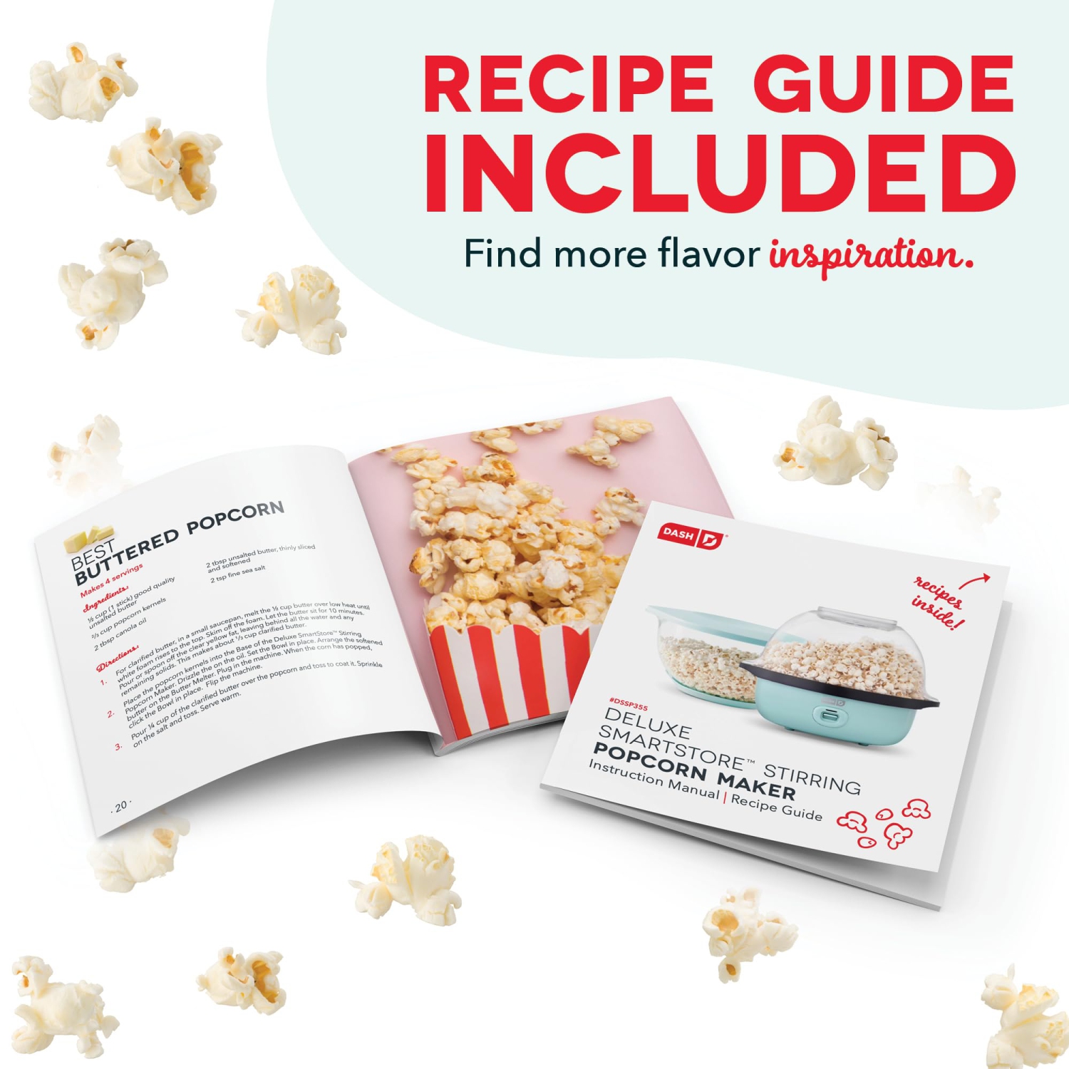 DASH SmartStore™ Deluxe Stirring Popcorn Maker, Hot Oil Electric Popcorn Machine with Large Lid for Serving Bowl