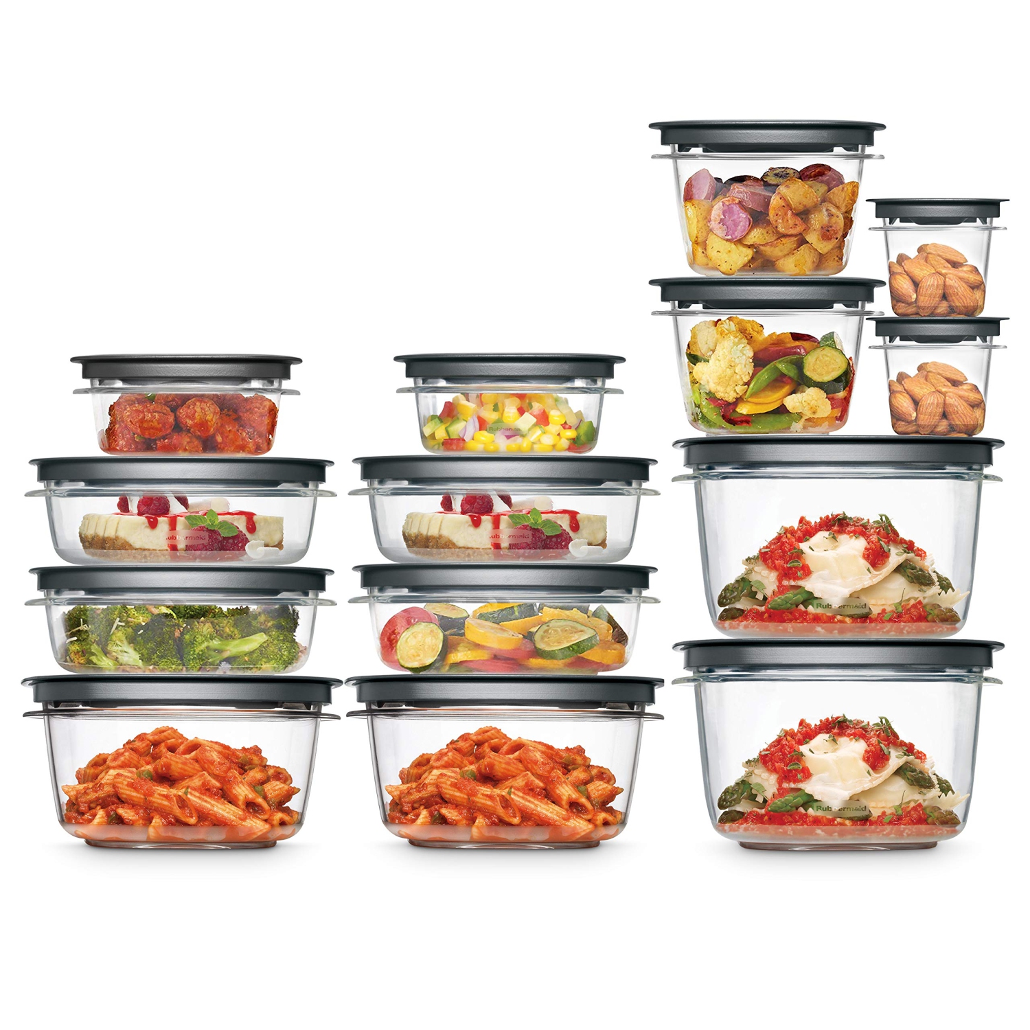 Rubbermaid 28-Piece Food Storage Containers with Snap Bases for Easy Organization and Lids for Lunch, Clear/Grey