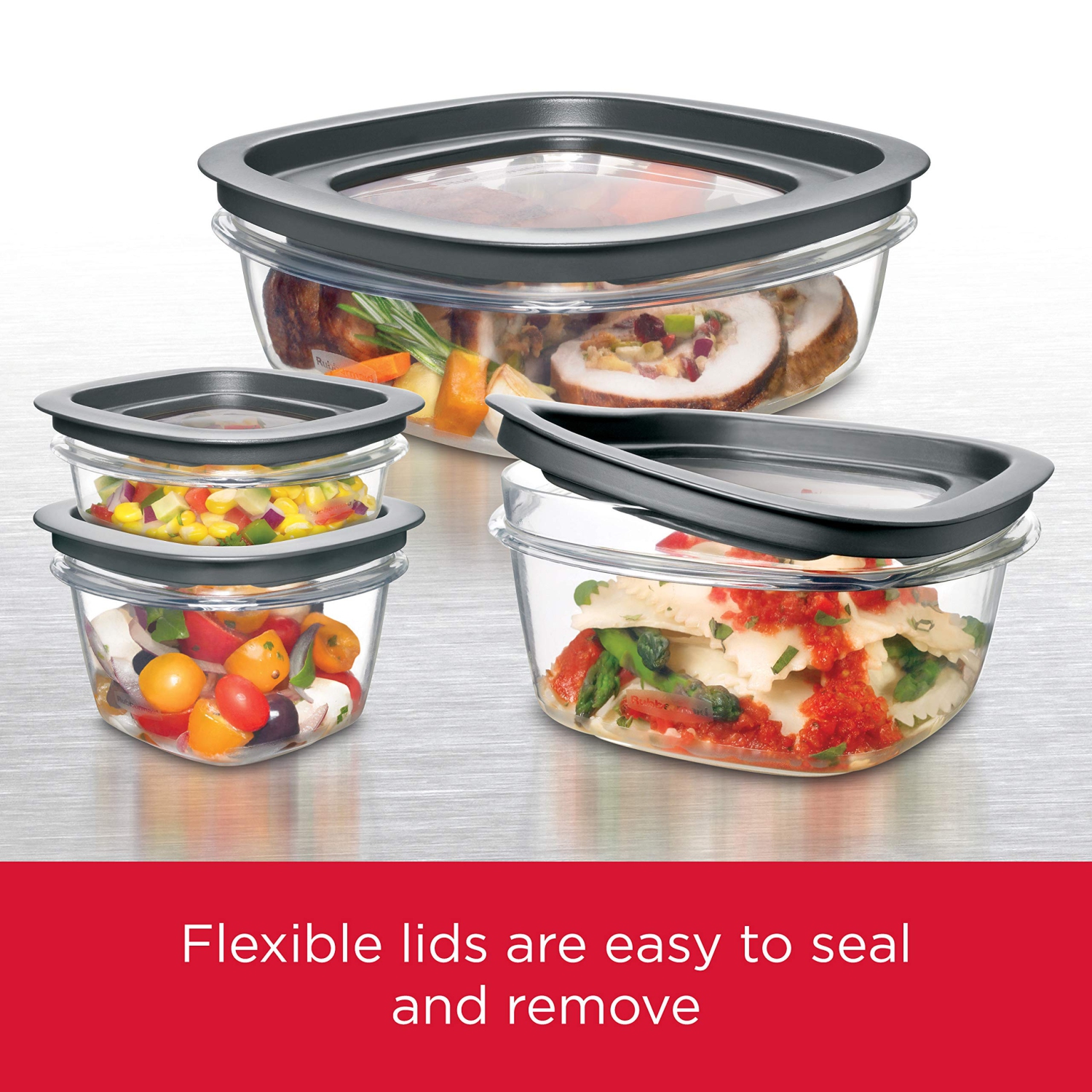 Rubbermaid 28-Piece Food Storage Containers with Snap Bases for Easy Organization and Lids for Lunch, Clear/Grey