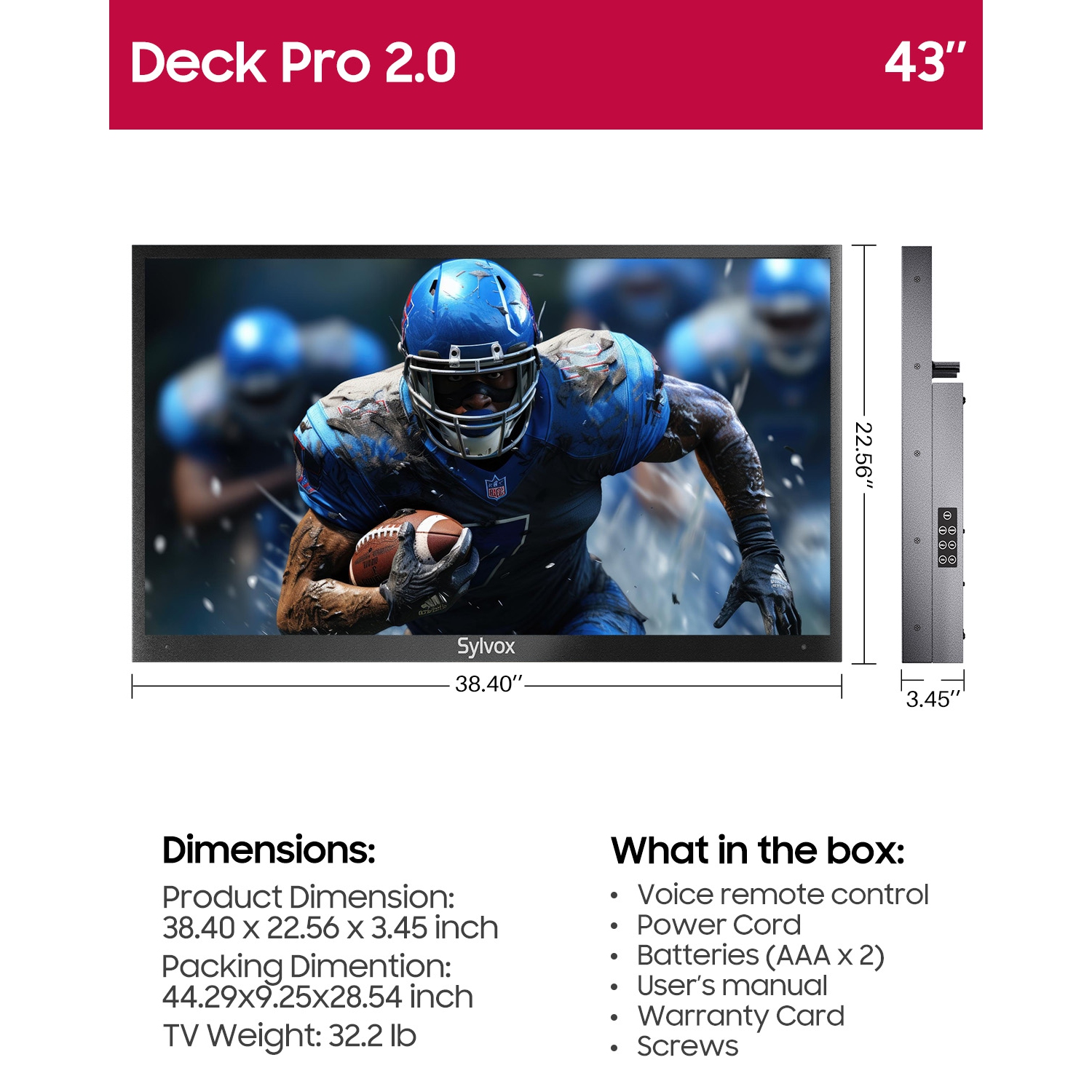 Téléviseur intelligent d'extérieur 65 po de SYLVOX – UHD 4K, Google TV, luminosité de 1000 nits, étanche IP55, Chromecast et Assistant Google –