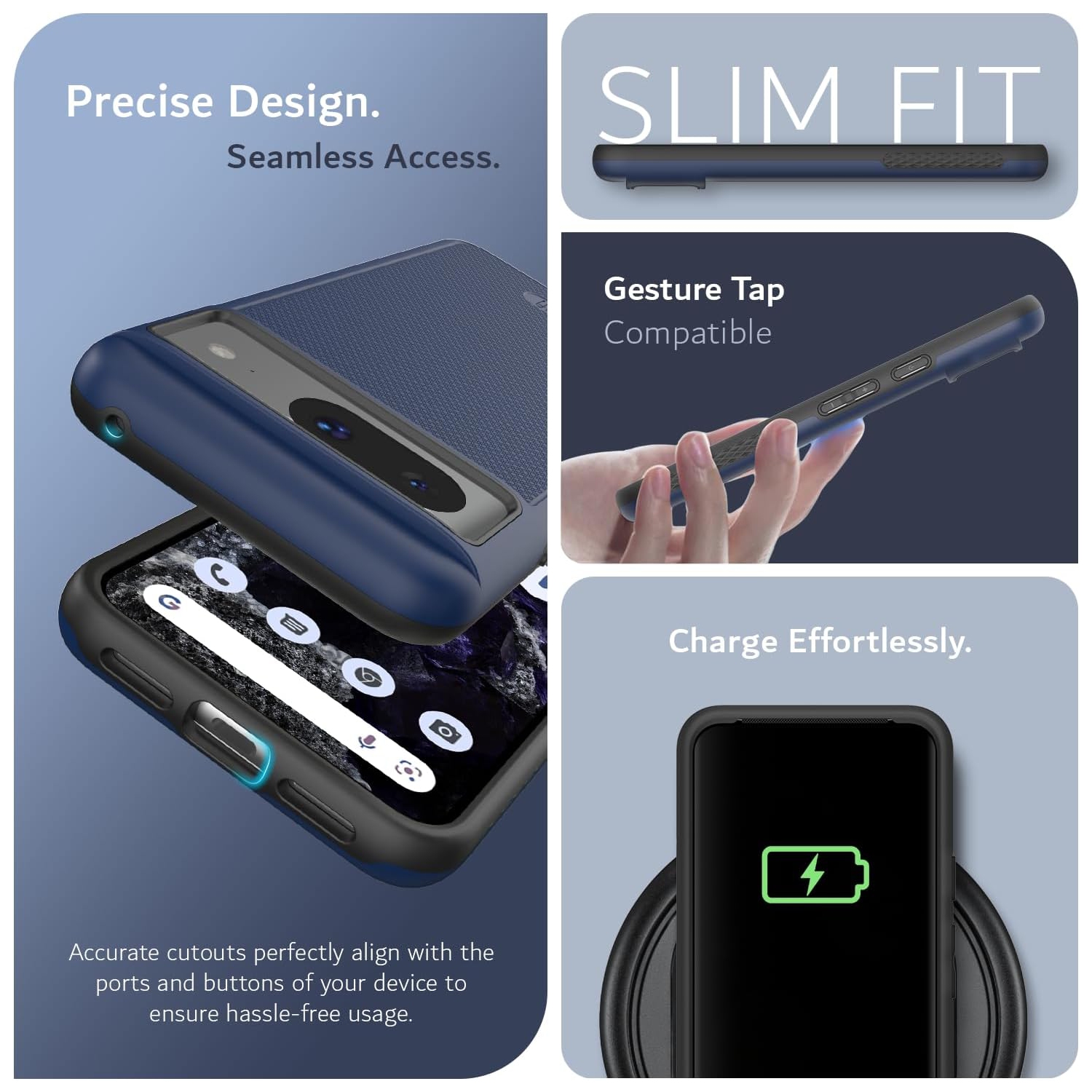 TUDIA MergeGrip Google Pixel 8 Case Military Grade - Indigo Blue