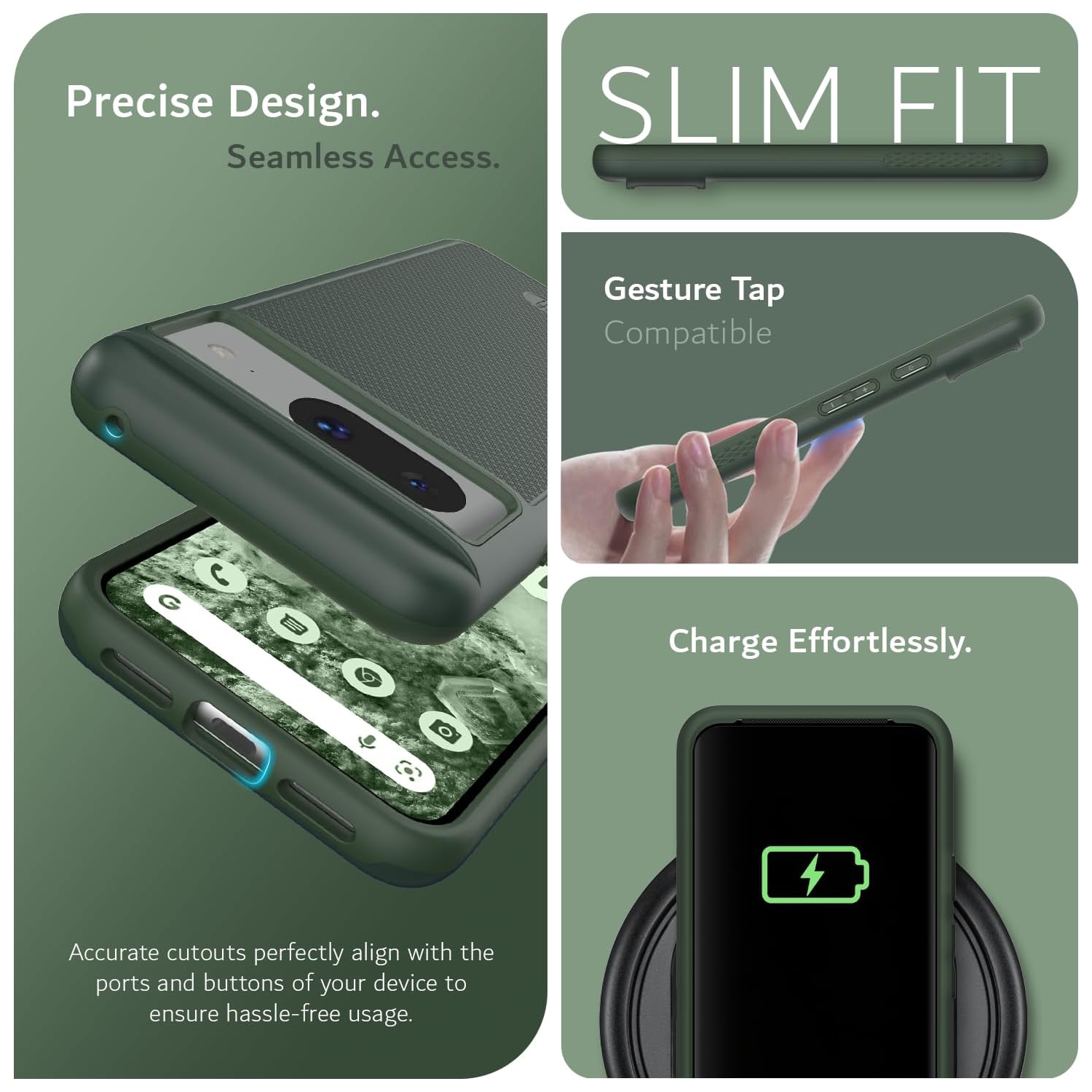 Étui MergeGrip de TUDIA pour Pixel 8 de Google de qualité militaire - Vert pin