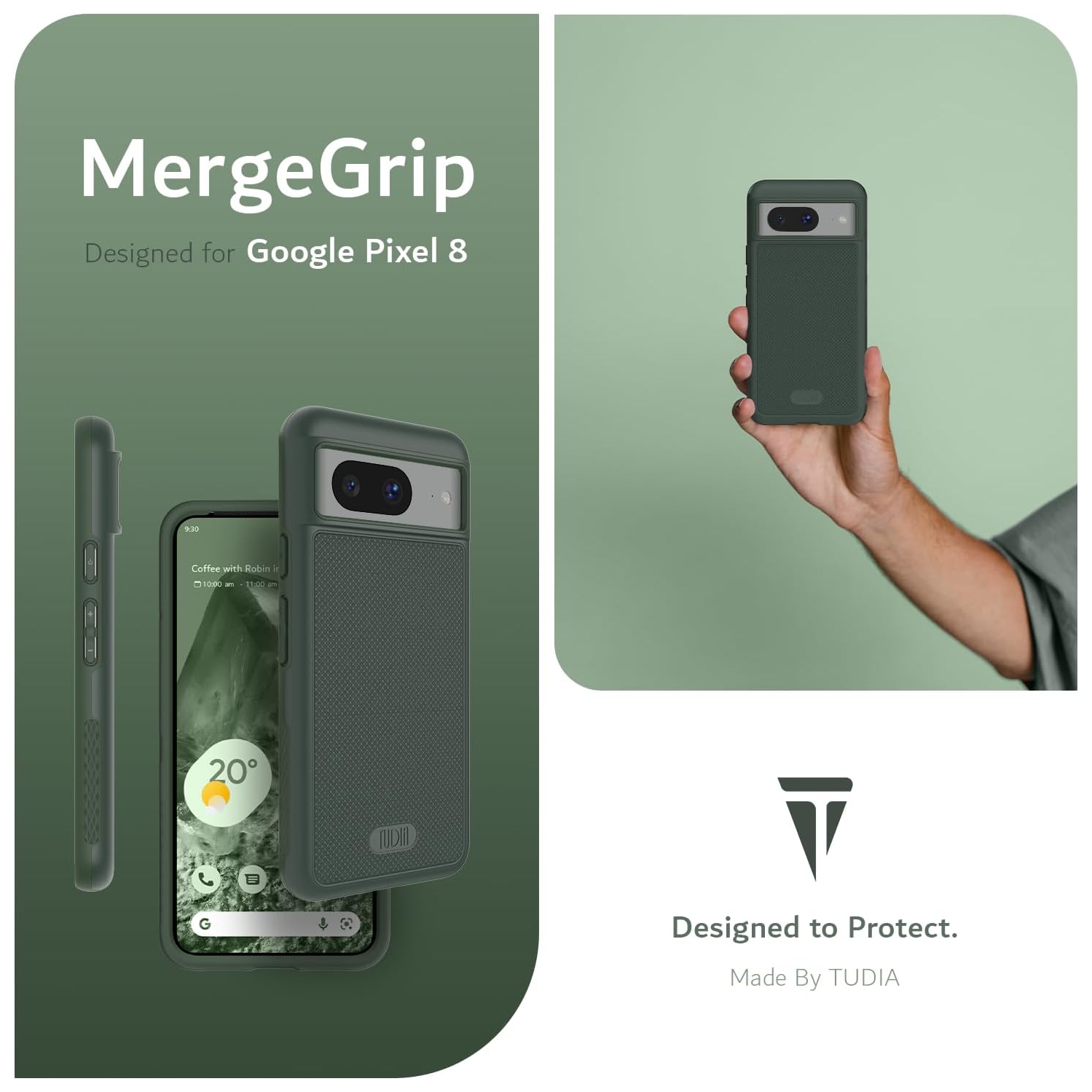 Étui MergeGrip de TUDIA pour Pixel 8 de Google de qualité militaire - Vert pin