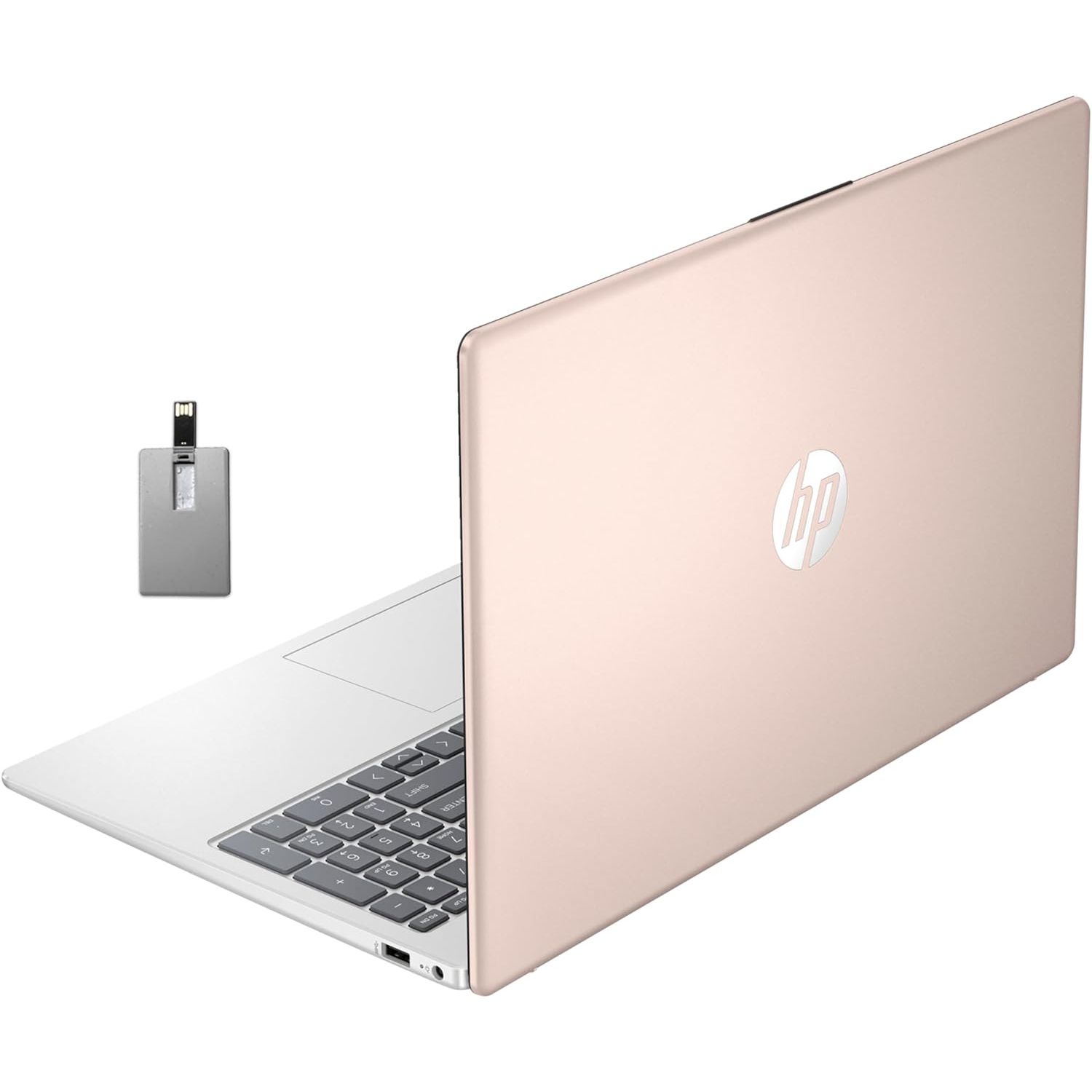 HP 15.6" FHD Laptop, AMD Ryzen 5 7520U, 8GB LPDDR5 RAM, 512GB SSD, AMD Radeon Graphics, Numeric Keypad, 720p HD Webcam, Wi-Fi 6, Windows 11, Rose Gold, 32GB Hotface USB Card