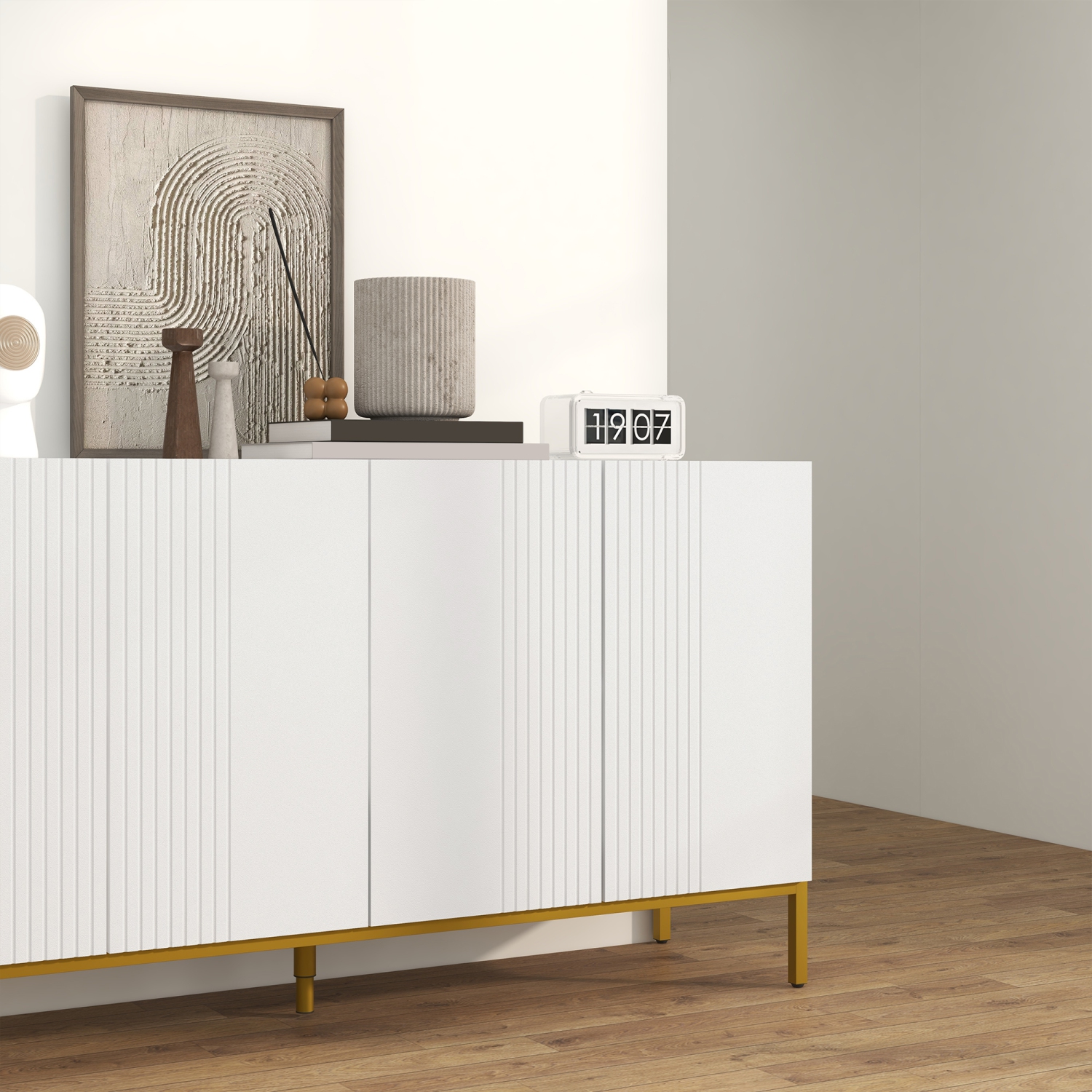 HOMCOM Sideboard Buffet Cabinet, Modern Coffee Bar Cabinet with Adjustable Shelves, Soft-Close Doors and Gold Legs, Kitchen Storage Organizer, White
