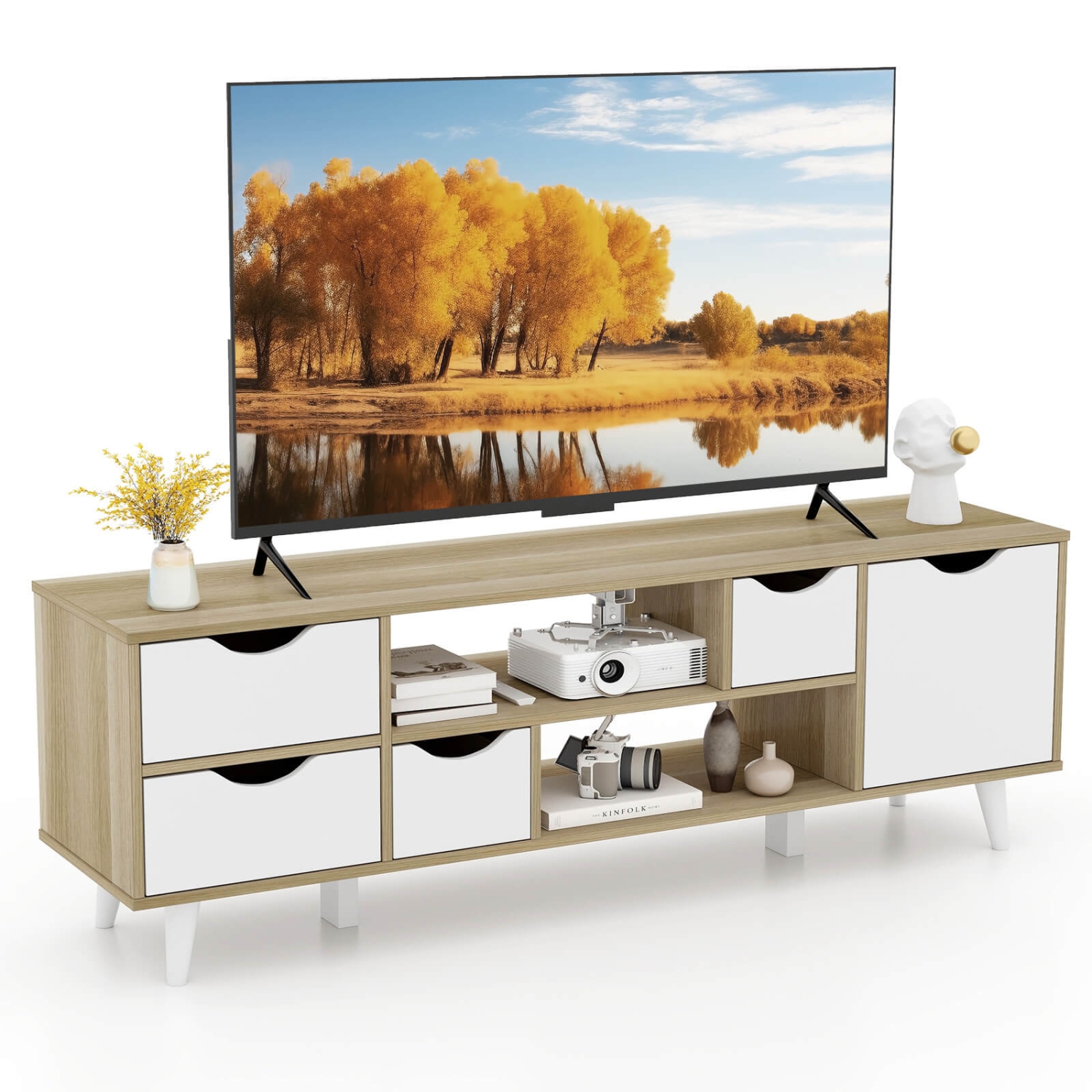 Costway TV Stand for TVs up to 55" with Storage 4 Drawers & 2 Open Shelves for Bedroom