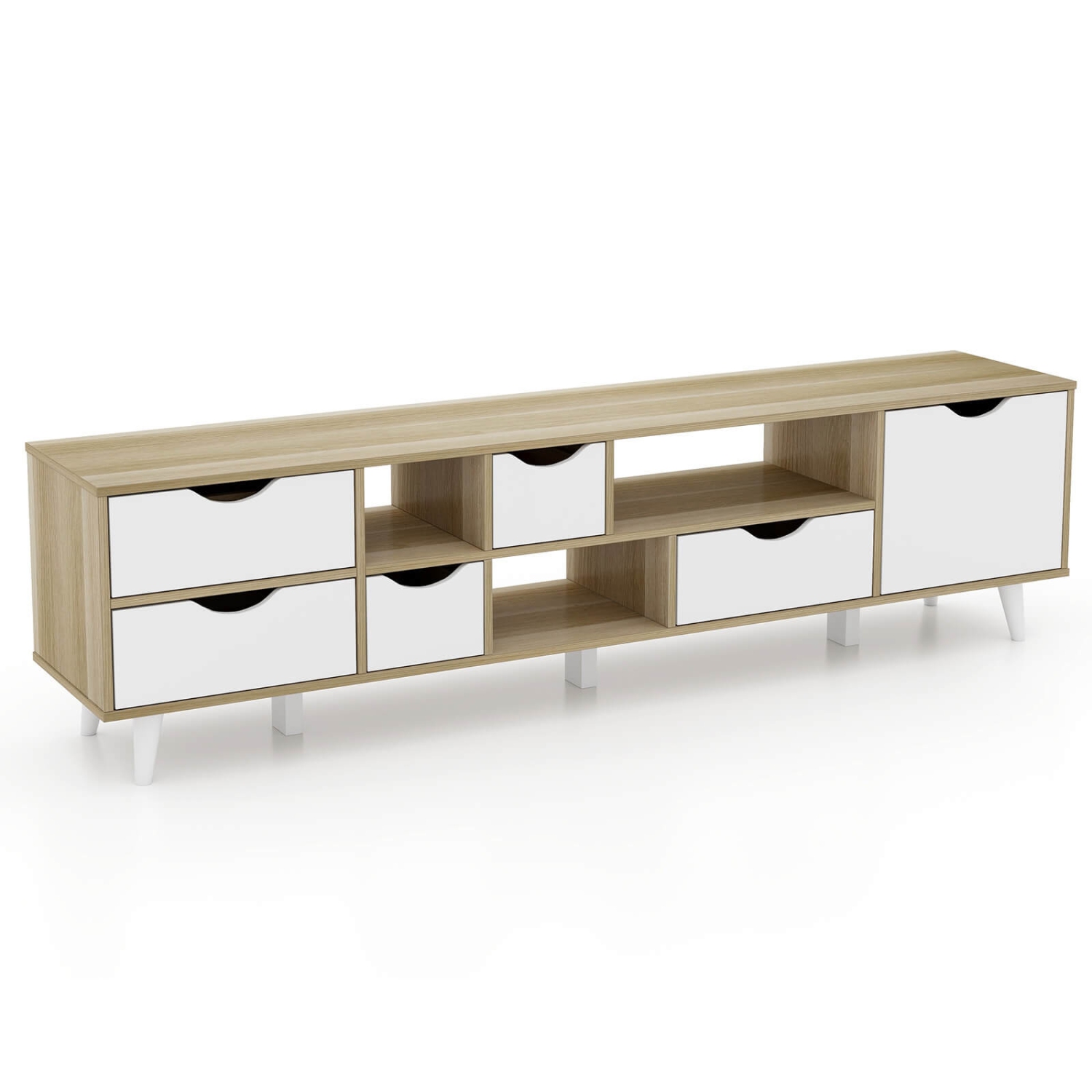 Meuble de Costway pour téléviseur de 65 po ou moins avec rangement 5 tiroirs et 3 tablettes ouvertes pour chambre à coucher