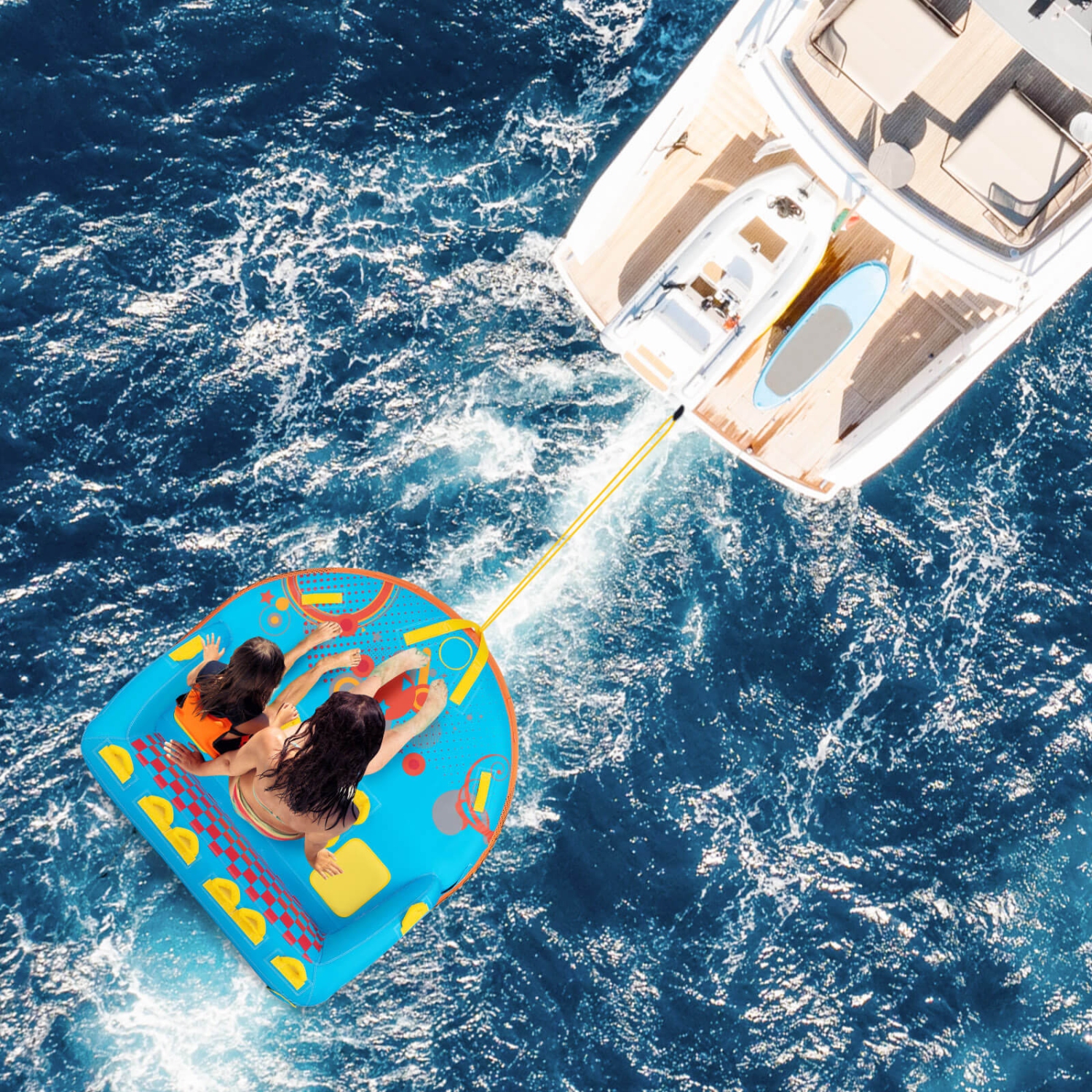 Bouée tractable Costway pour Boating 3 Riders avec points de remorquage avant et arrière pour le Rider de remorquage